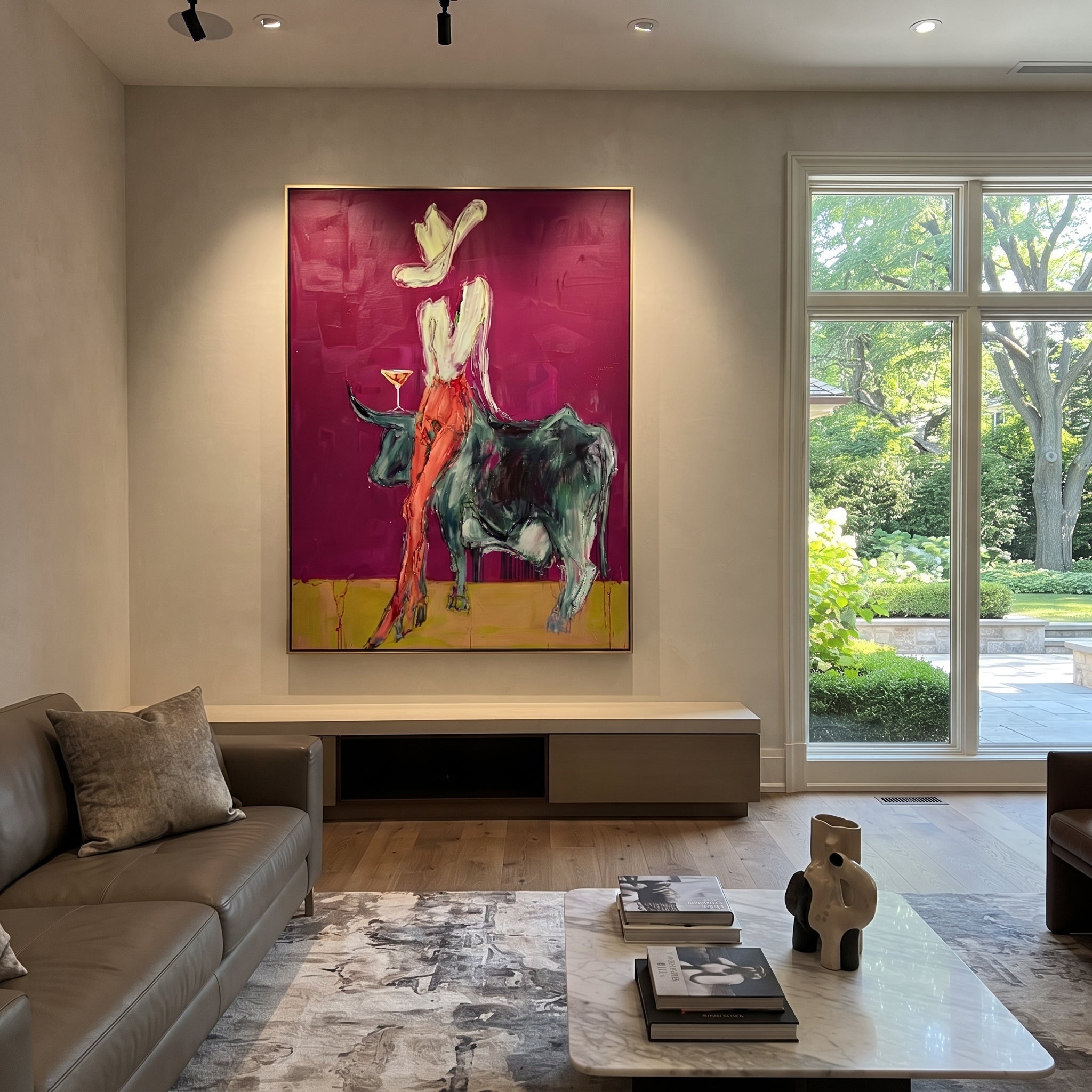 Pale Rider Crowns Teal displayed in a collected contemporary interior