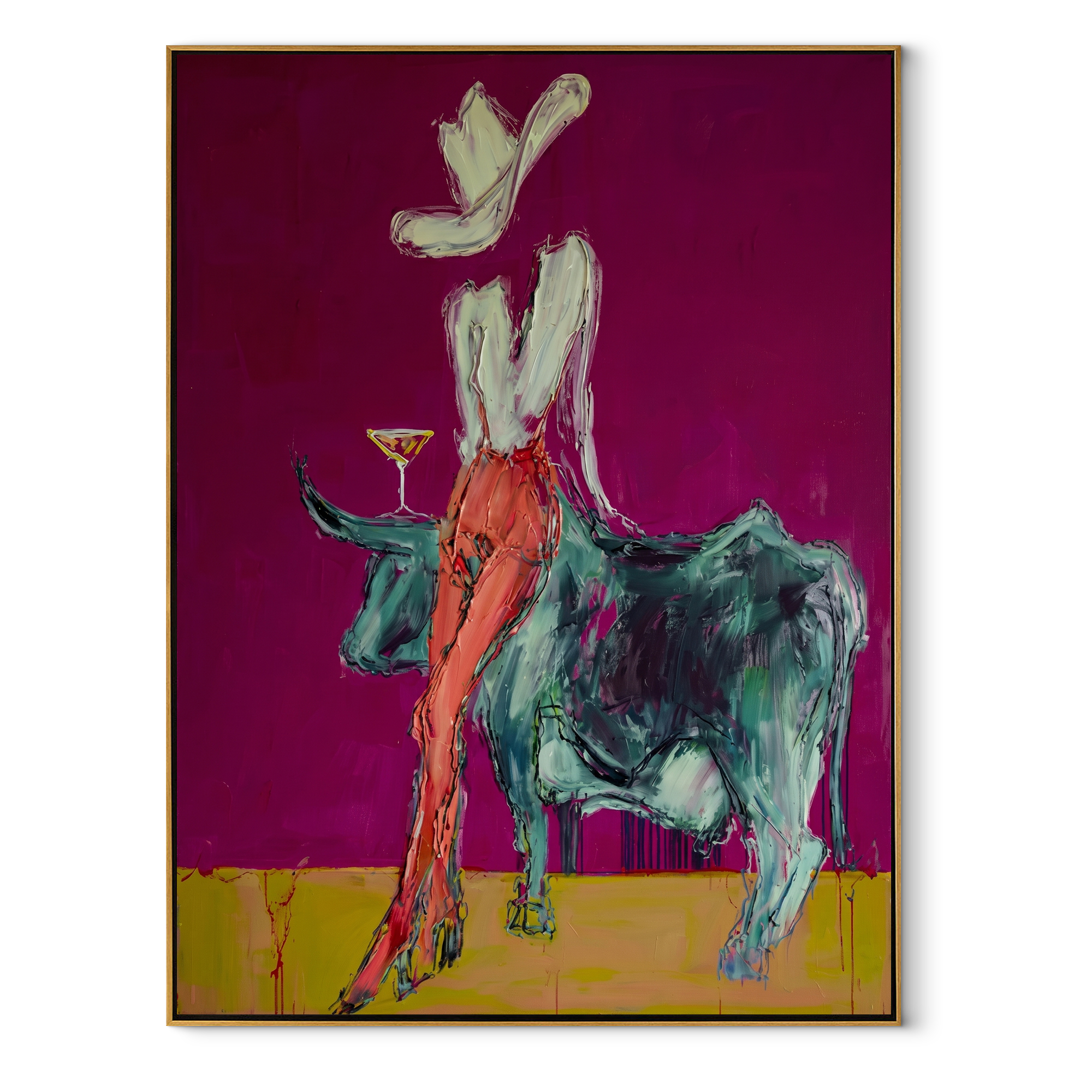 Pale Rider Crowns Teal Western figurative painting, vertical canvas artwork
