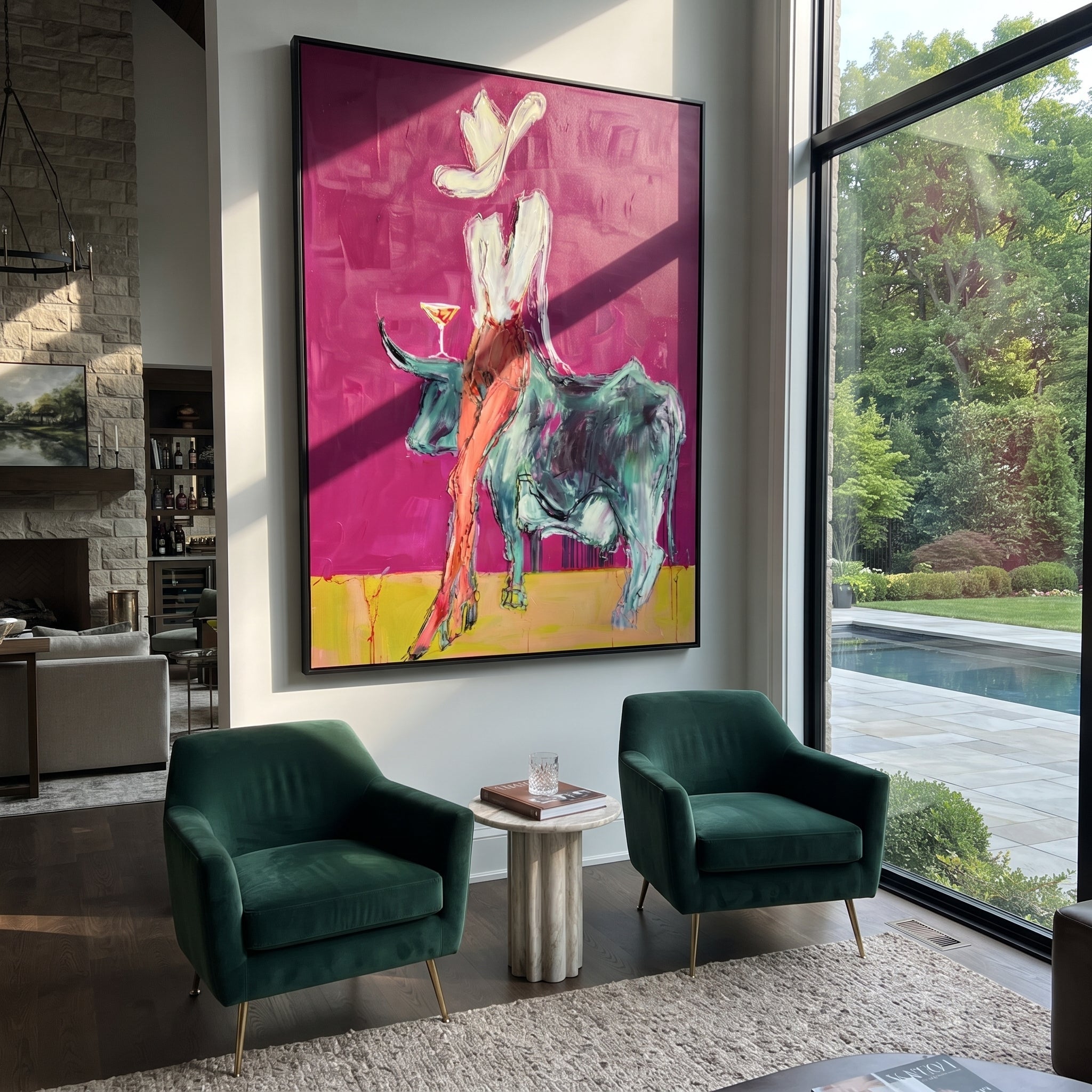 Pale Rider Crowns Teal styled with warm modern furnishings