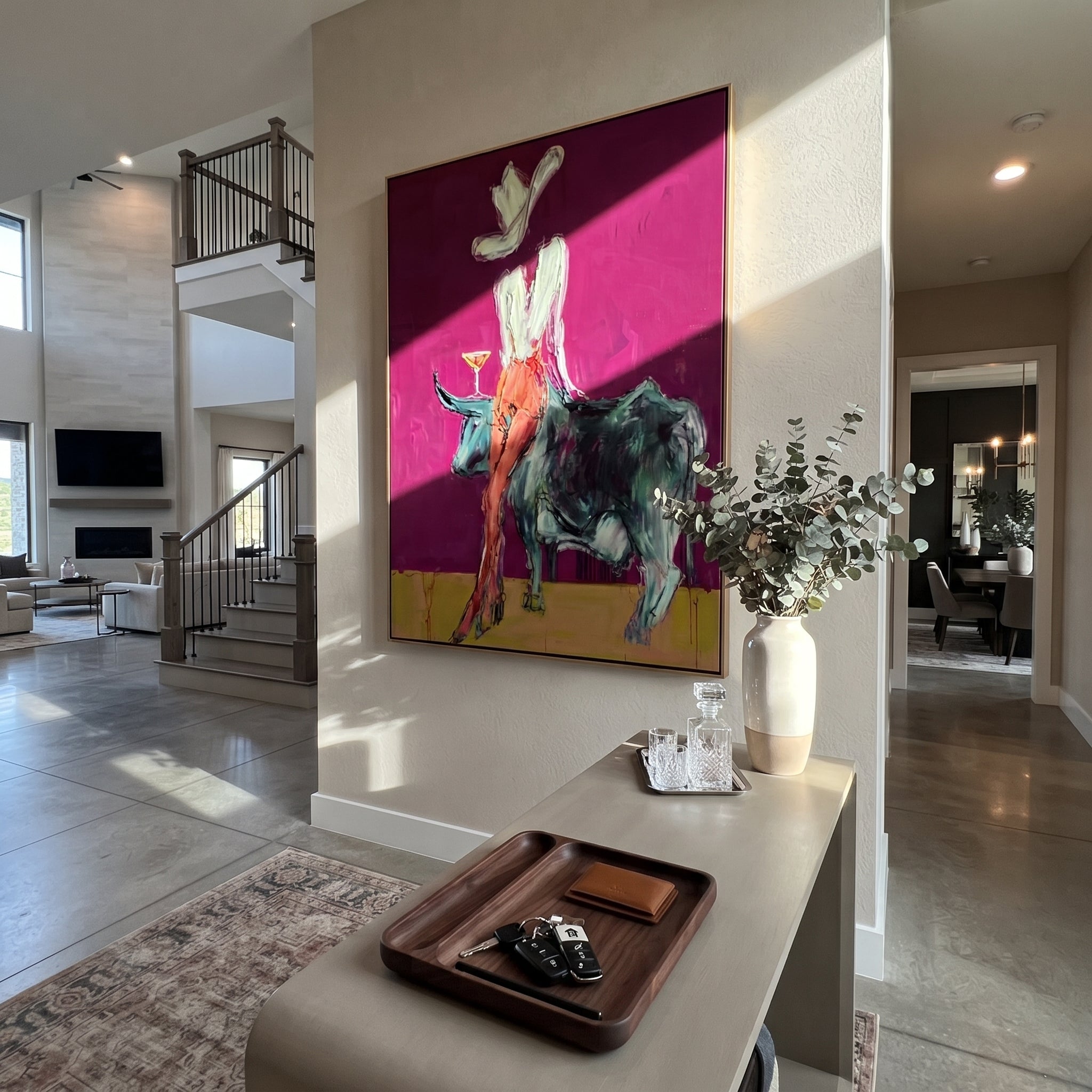 Pale Rider Crowns Teal displayed in a layered residential setting