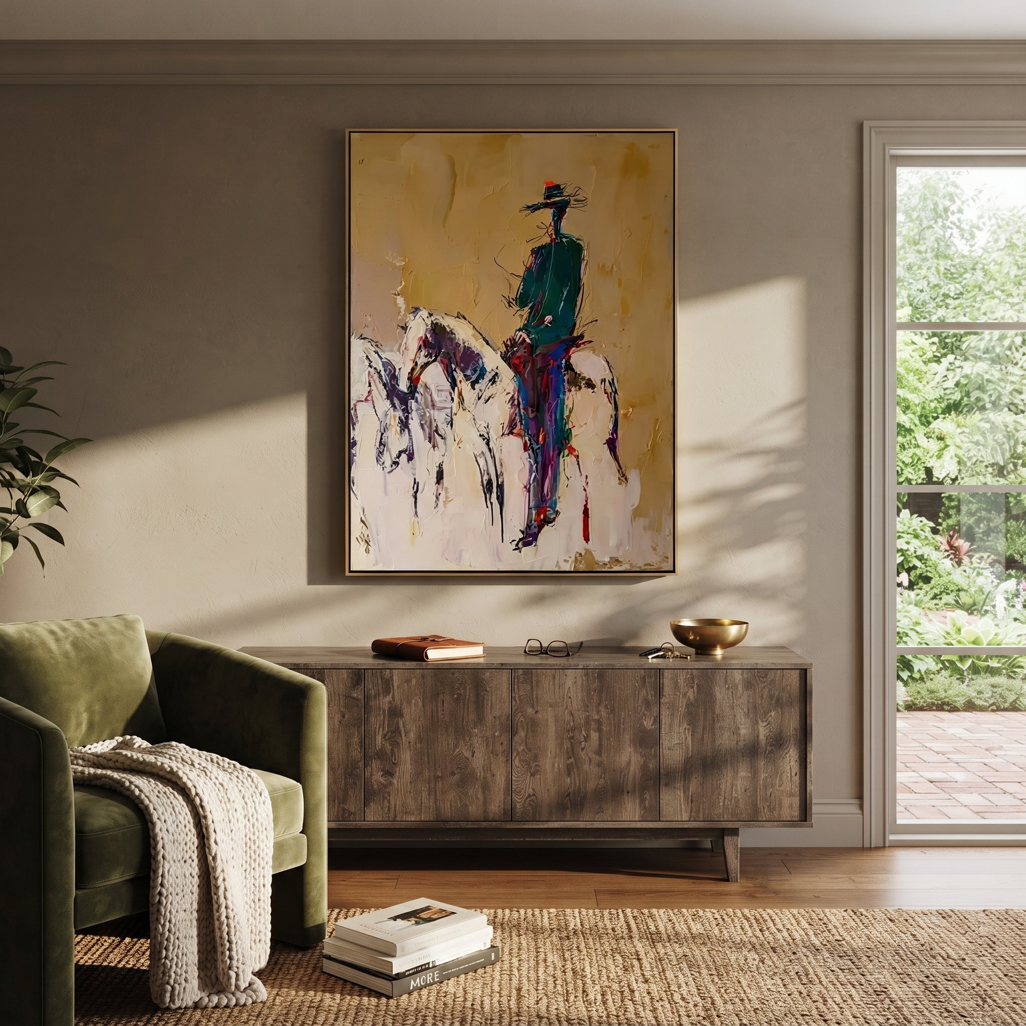 Ochre Dust Keeps Horse styled with wood, linen, and modern decor