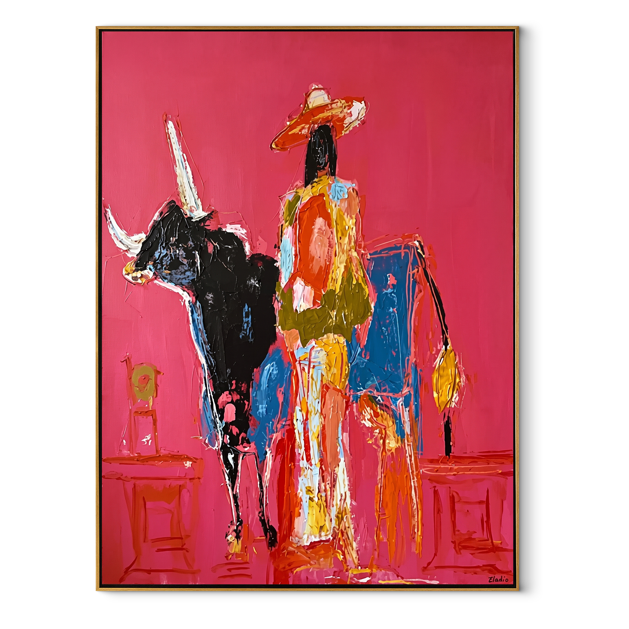 Flowing Dress Rides Midnight Western figurative painting, vertical canvas artwork