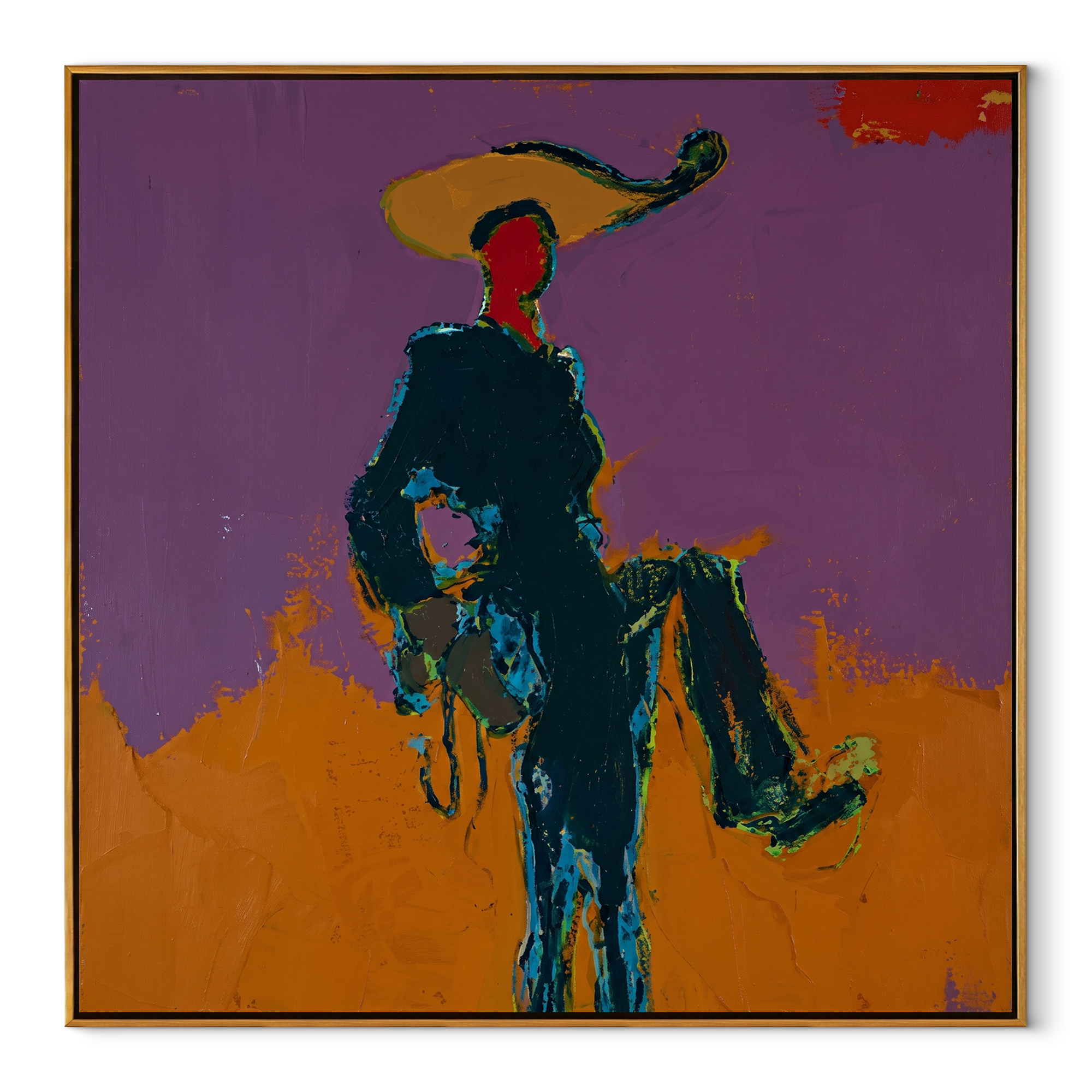 Purple Sky Holds Passage Western figurative painting, square canvas artwork
