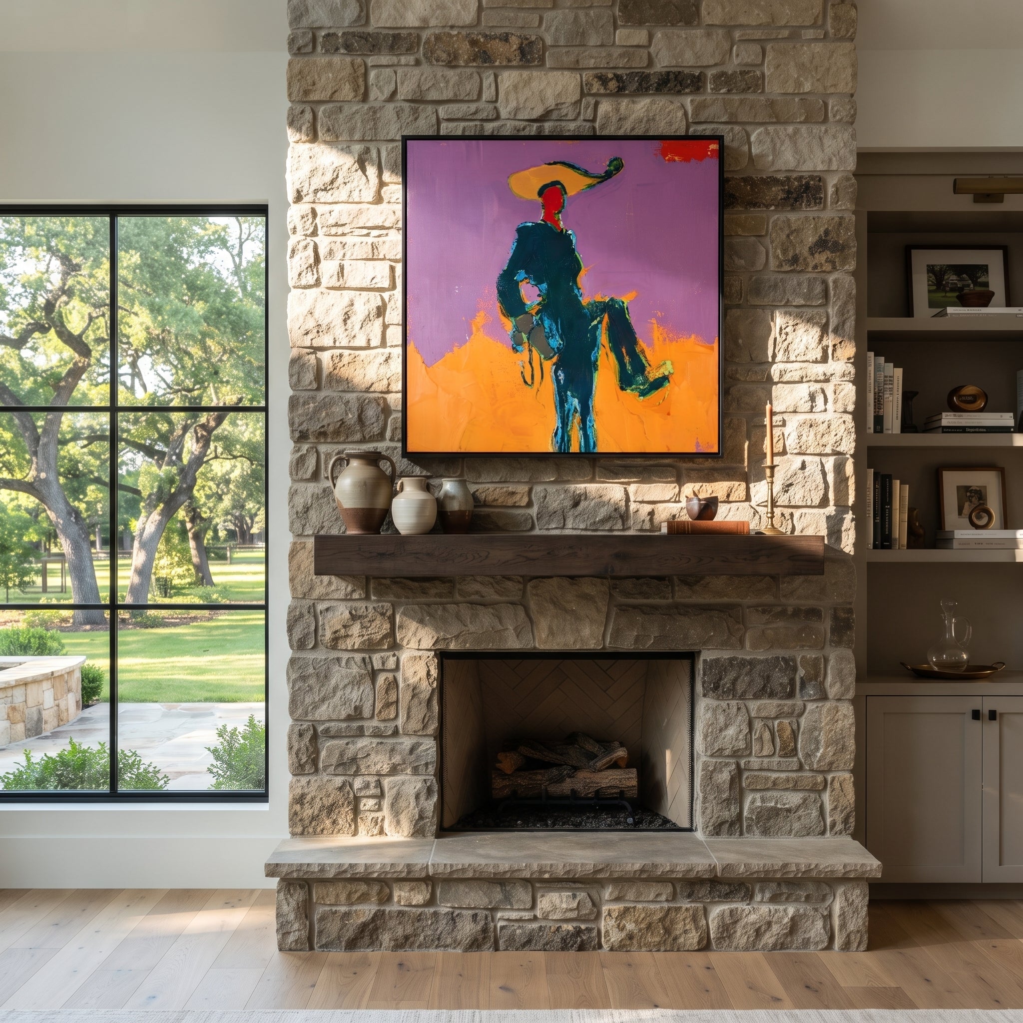 Purple Sky Holds Passage styled with wood, linen, and modern decor