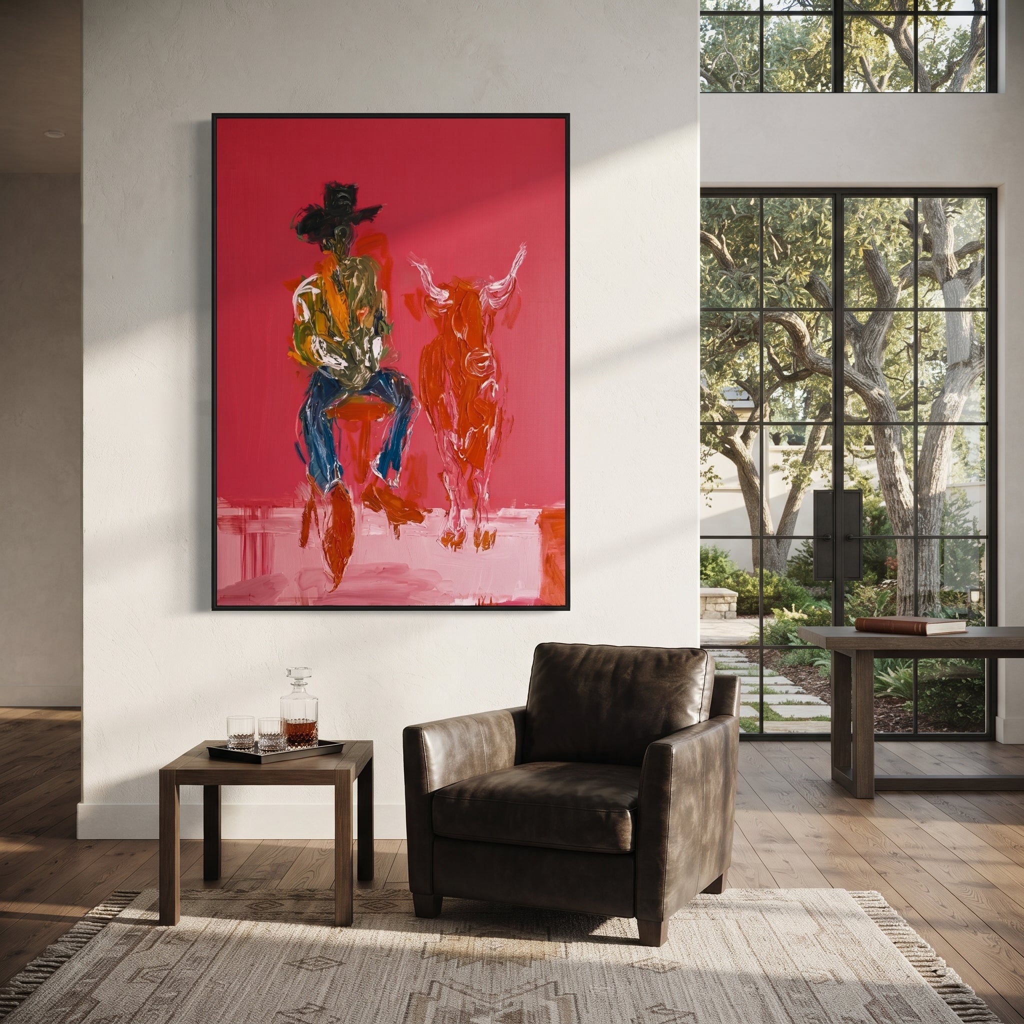 Red Calf Waits Quietly presented as a colorful interior focal point
