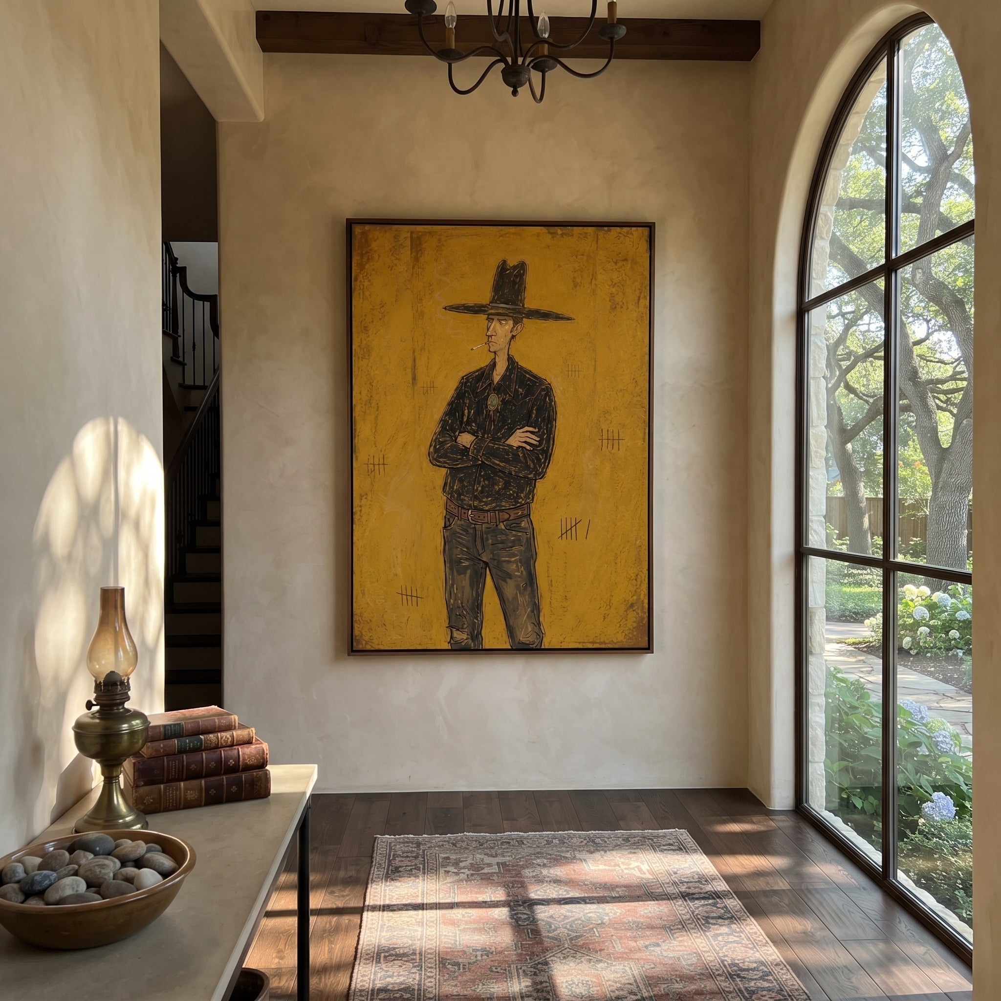 Black Hat Counts Time styled with warm modern furnishings