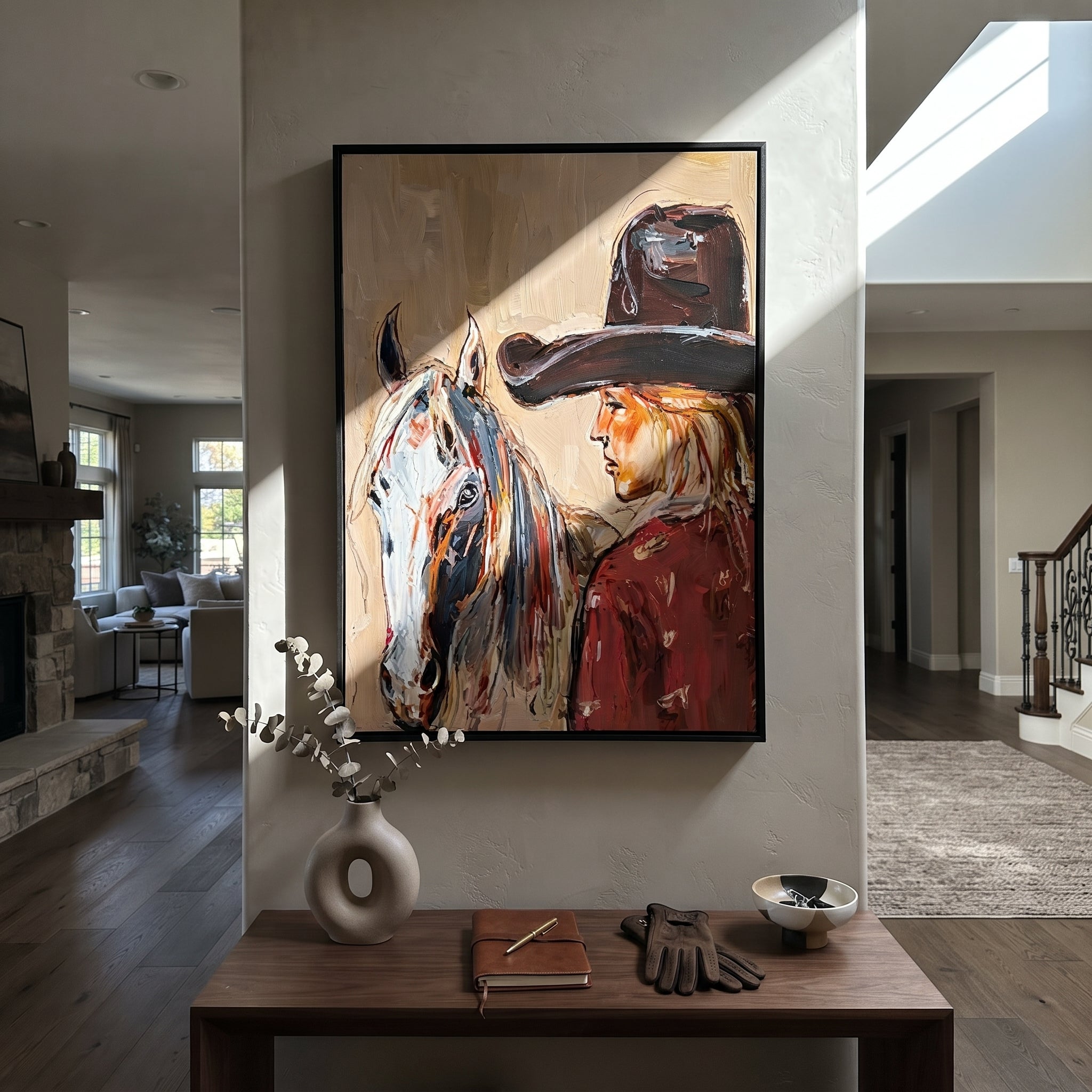Gray Horse Shares Breath styled with wood, linen, and modern decor