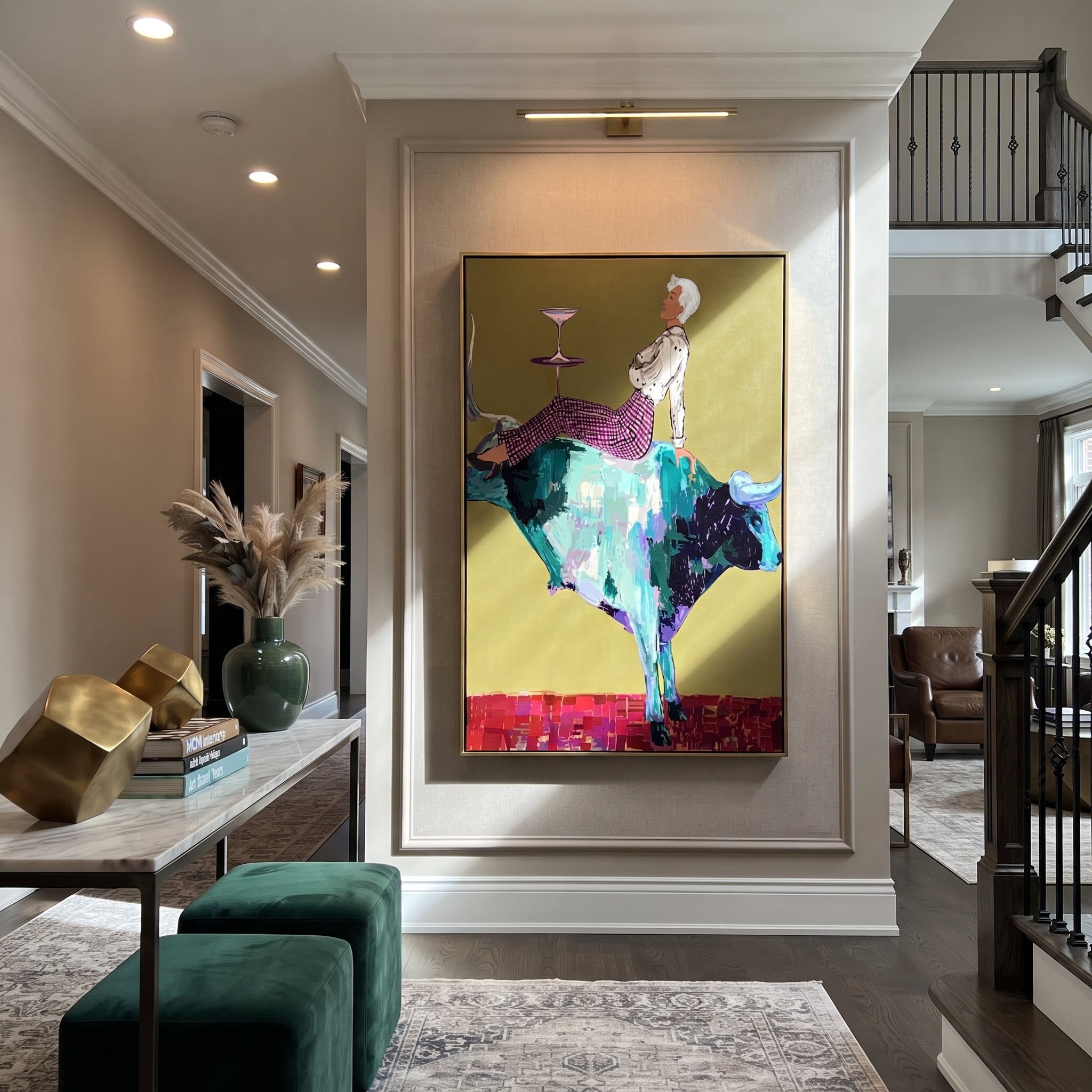 Teal Horns Carry Supper presented as a colorful interior focal point