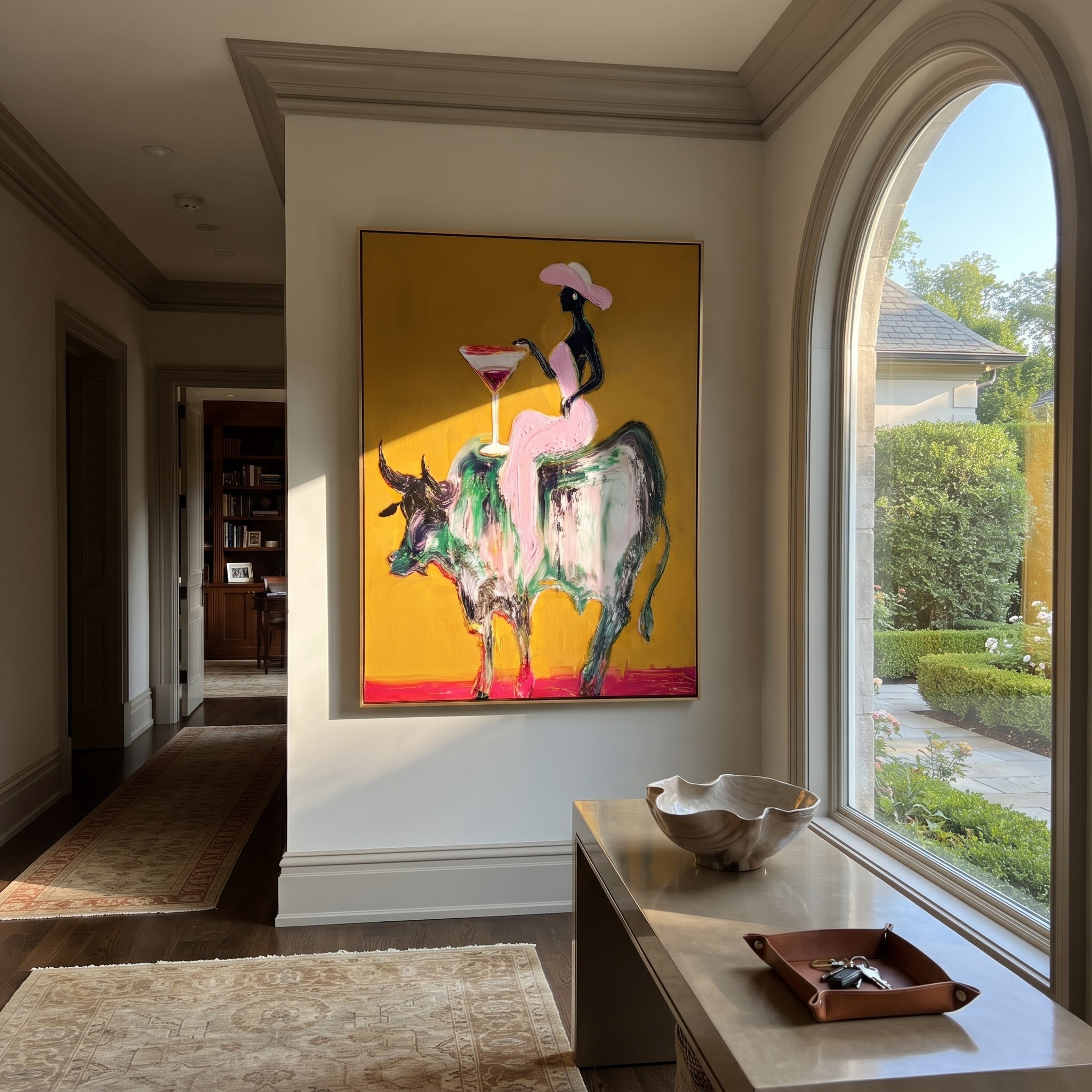 Golden Ground Raises Toast displayed in a collected contemporary interior