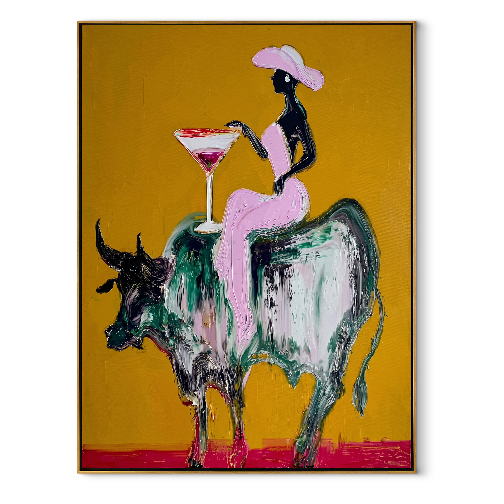 Golden Ground Raises Toast Western figurative painting, vertical canvas artwork
