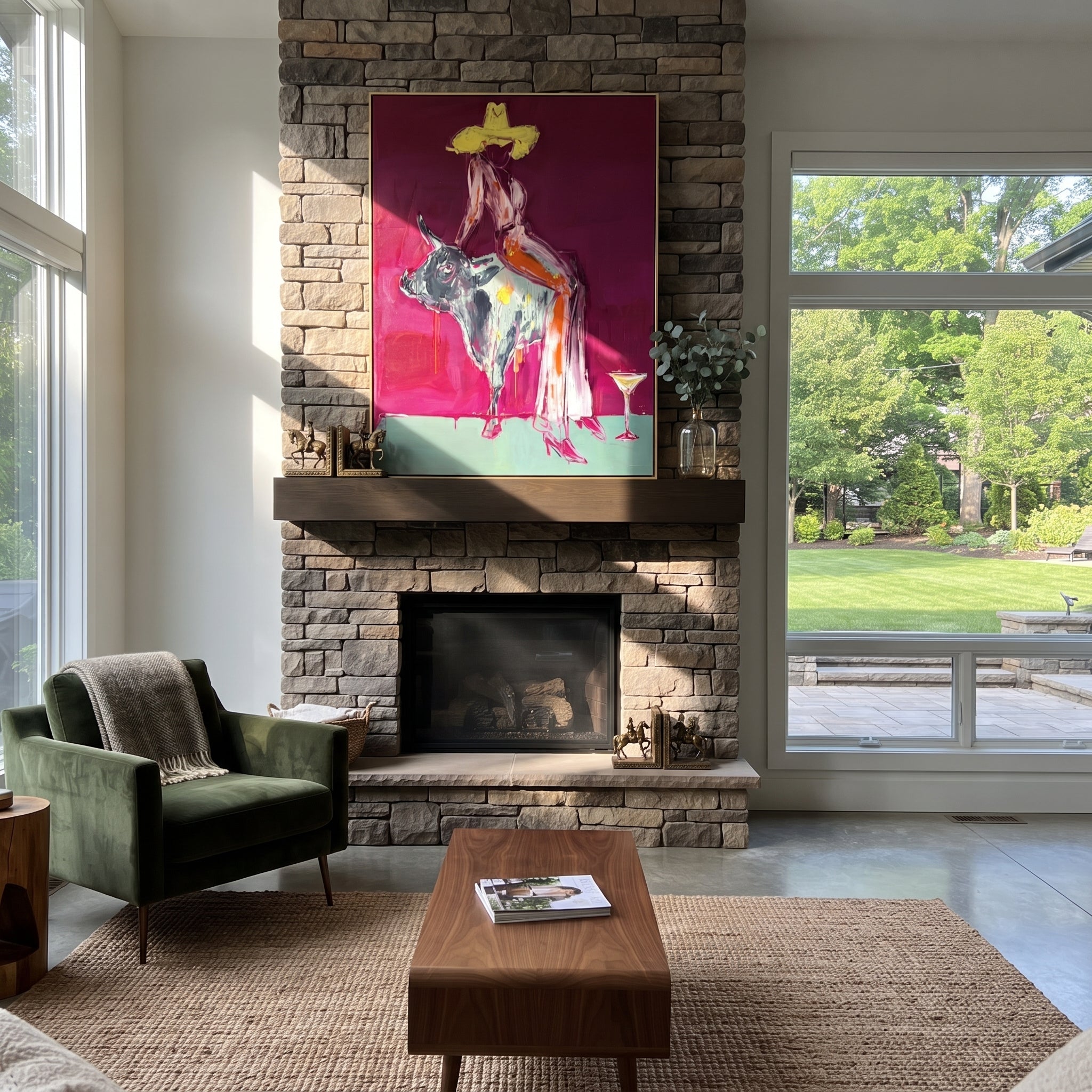 Pale Dress Crosses Burgundy styled with wood, linen, and modern decor