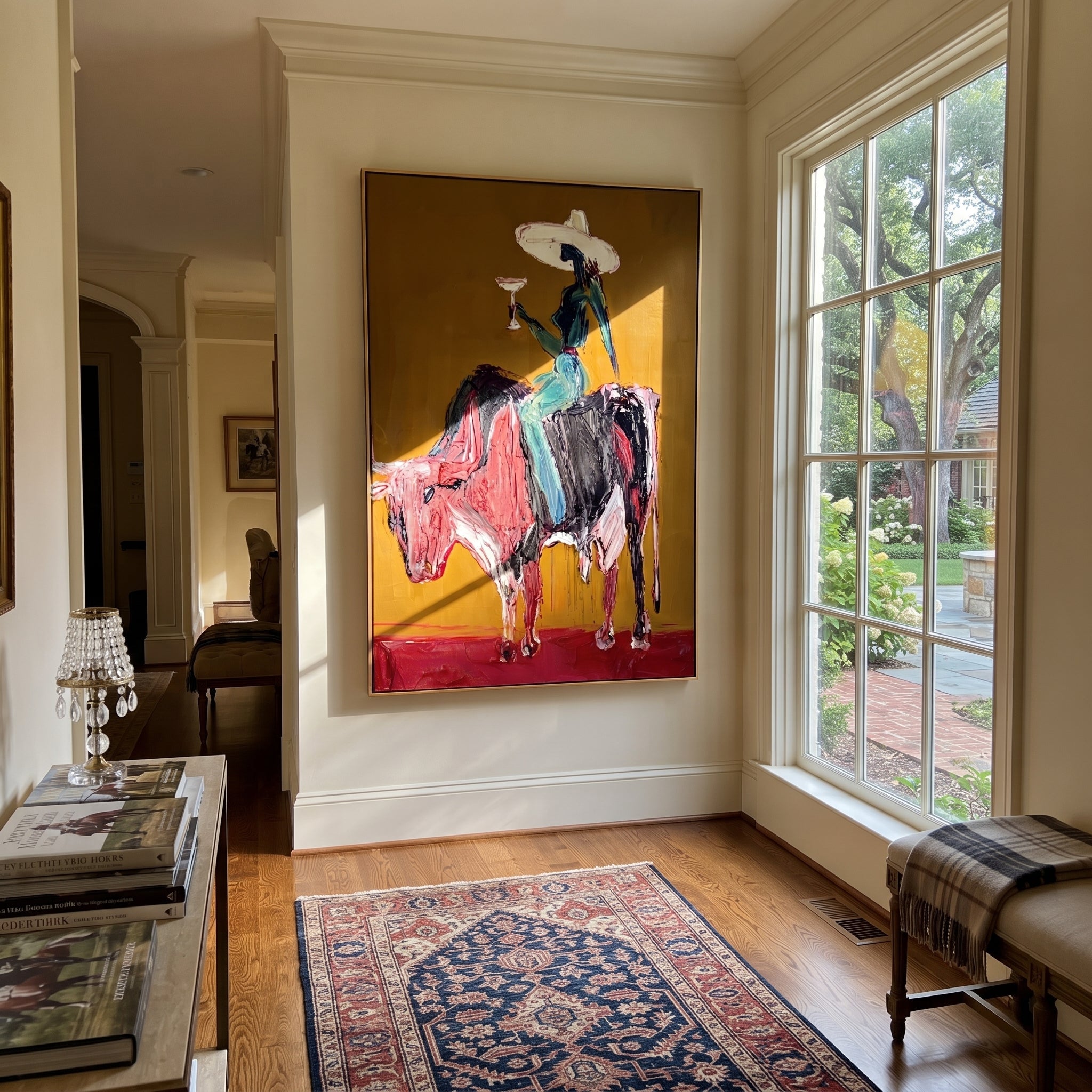 Brown Horns Carry Teal displayed in a collected contemporary interior