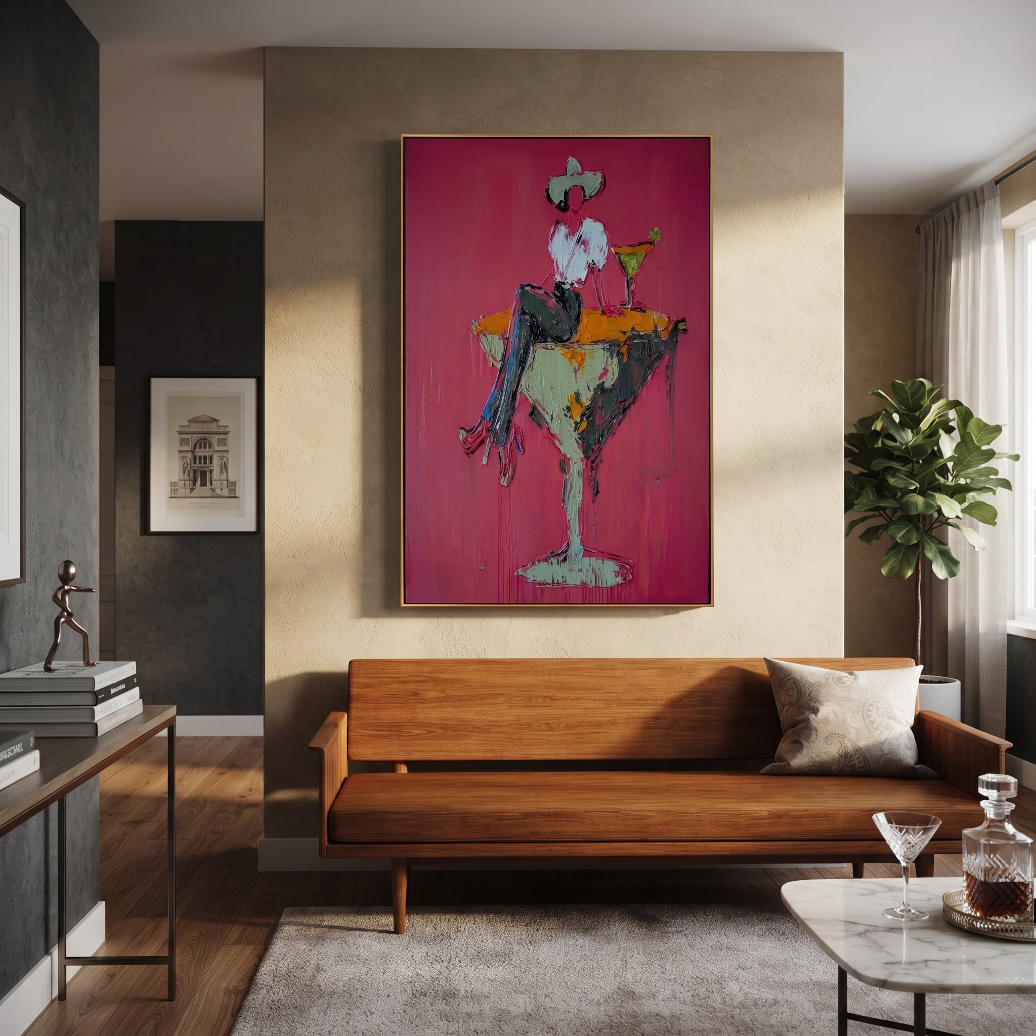 Mint Glass Holds Midnight presented as a colorful interior focal point