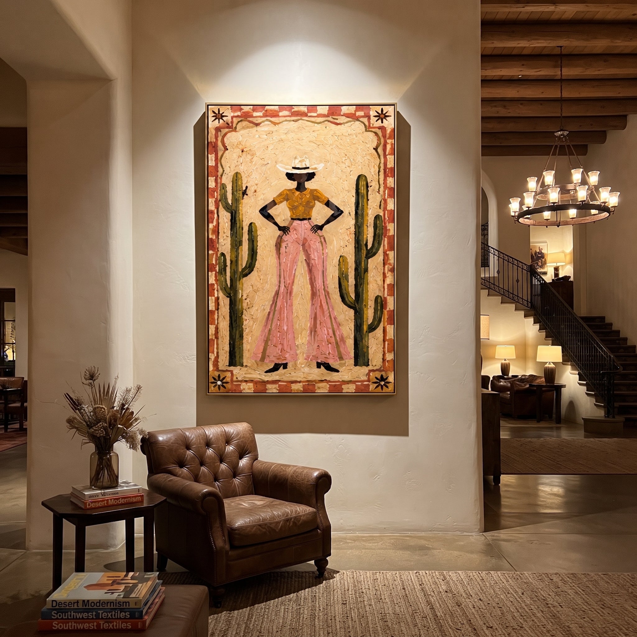 Cactus Walls Guard Rose styled with warm modern furnishings
