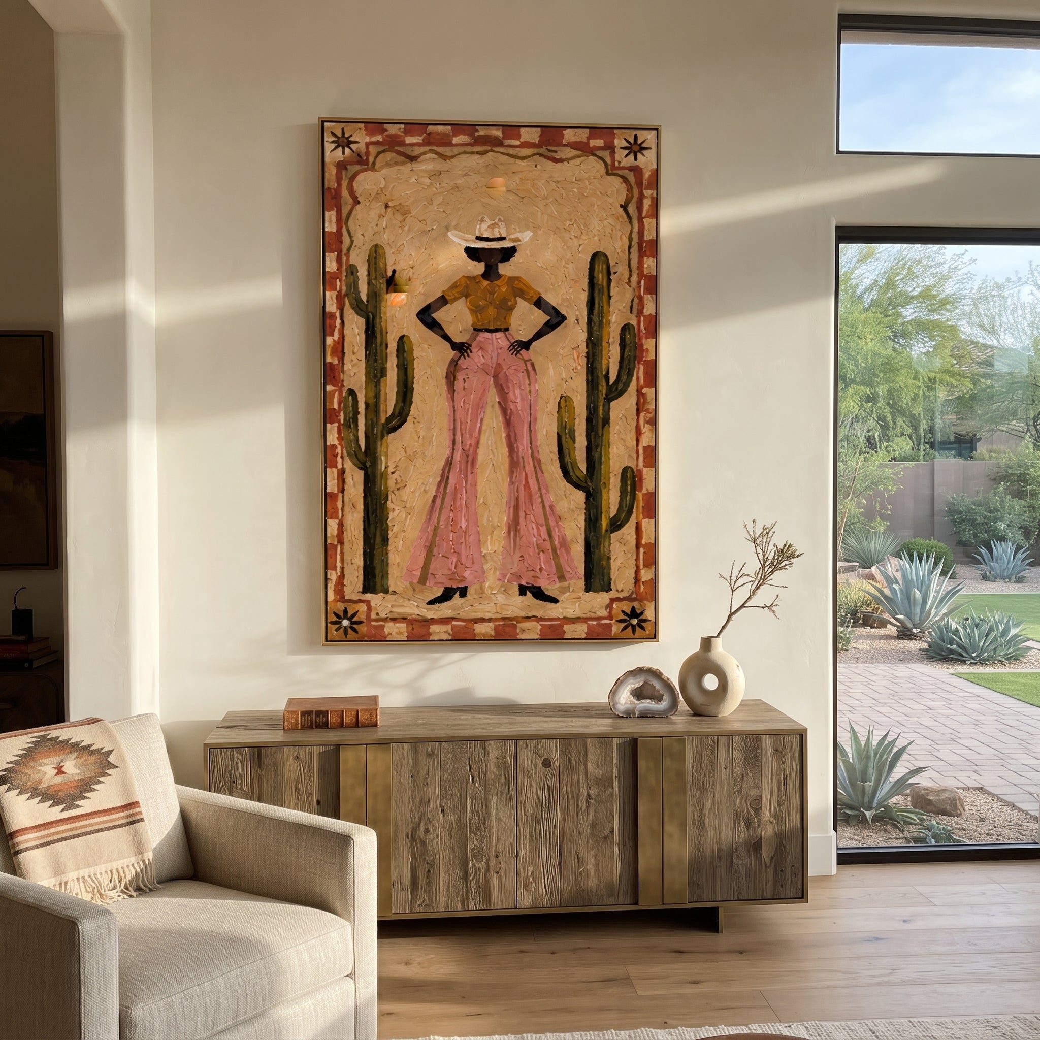 Cactus Walls Guard Rose displayed in a layered residential setting