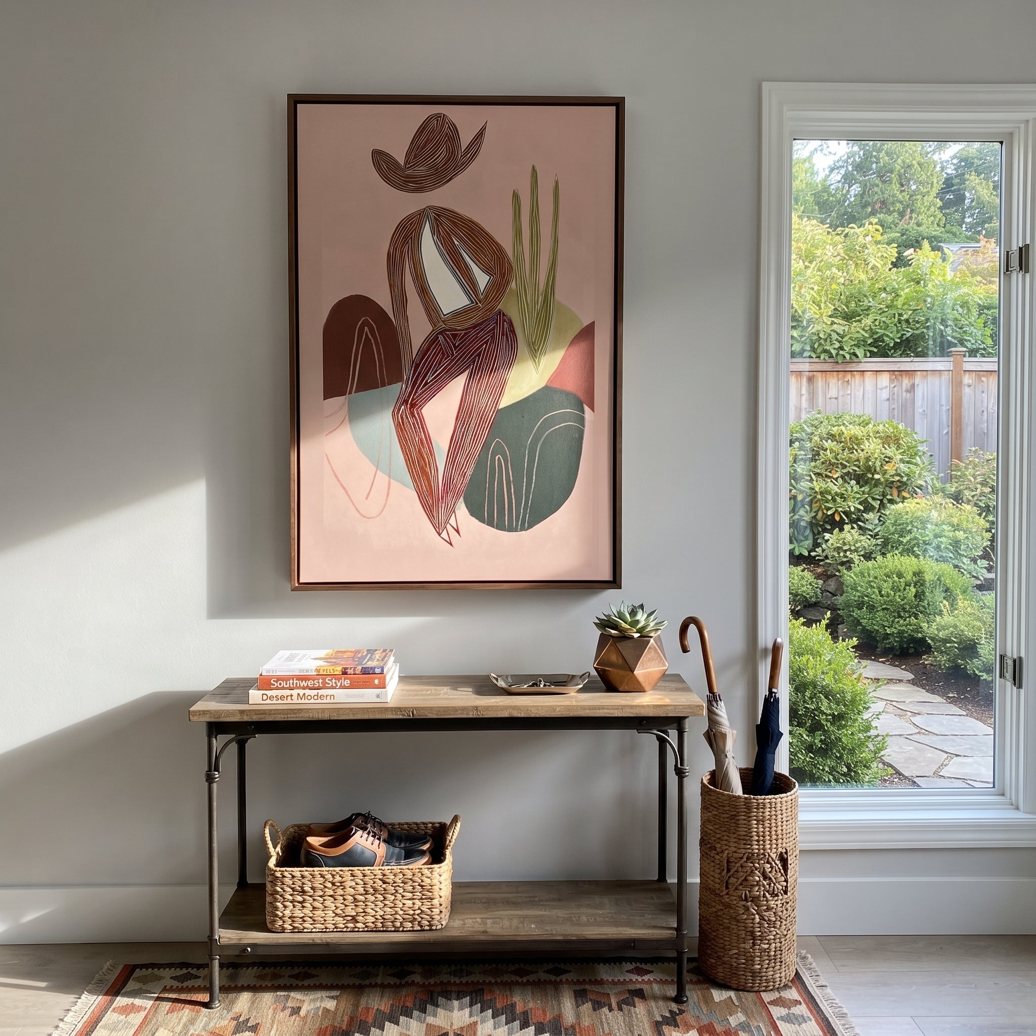 Striped Figure Holds Thought displayed in a collected contemporary interior