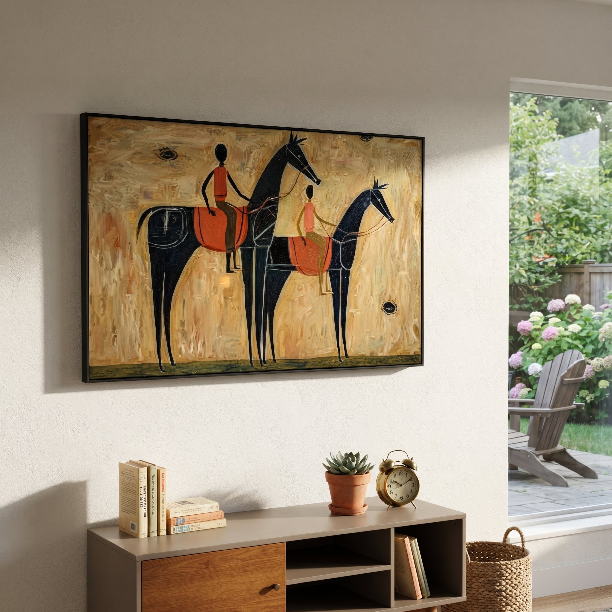 Two Riders Cross Ochre presented as a colorful interior focal point