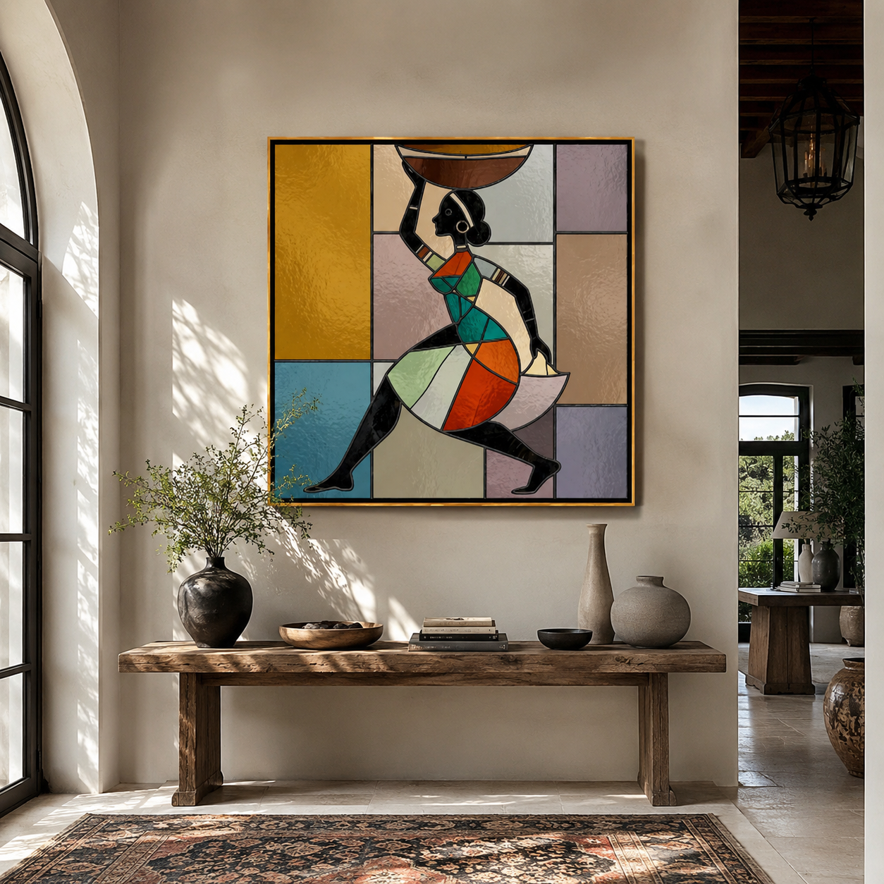Painted Geometry Walks Forward styled with warm modern furnishings