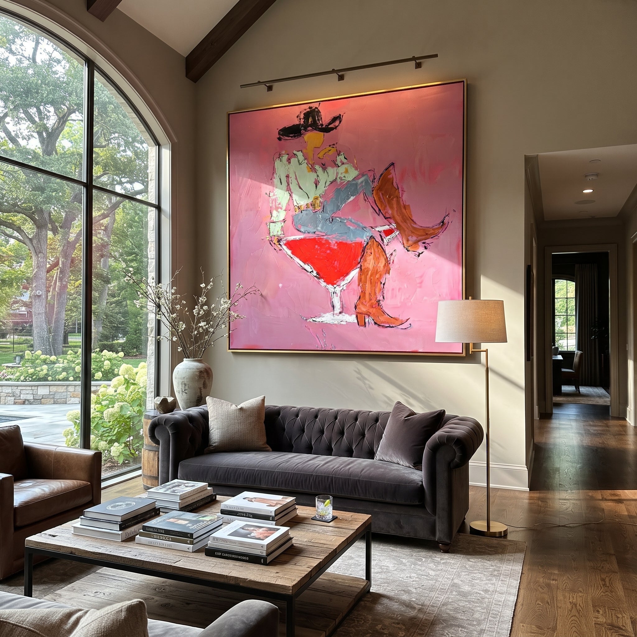 Red Glass Carries Denim displayed in a collected contemporary interior