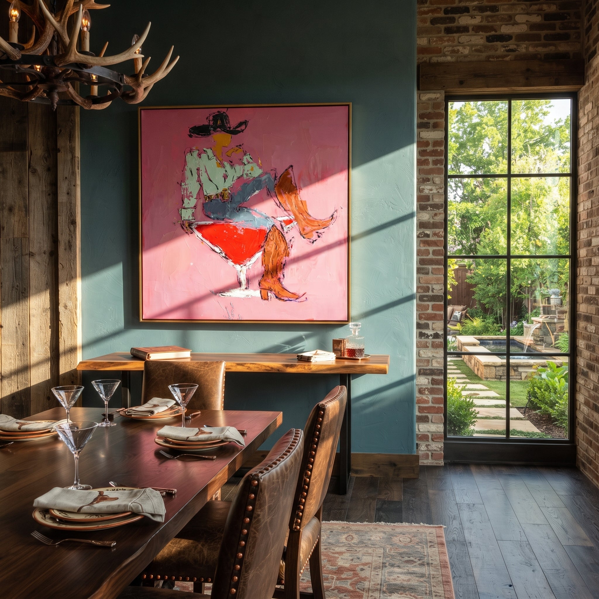 Red Glass Carries Denim displayed in a layered residential setting