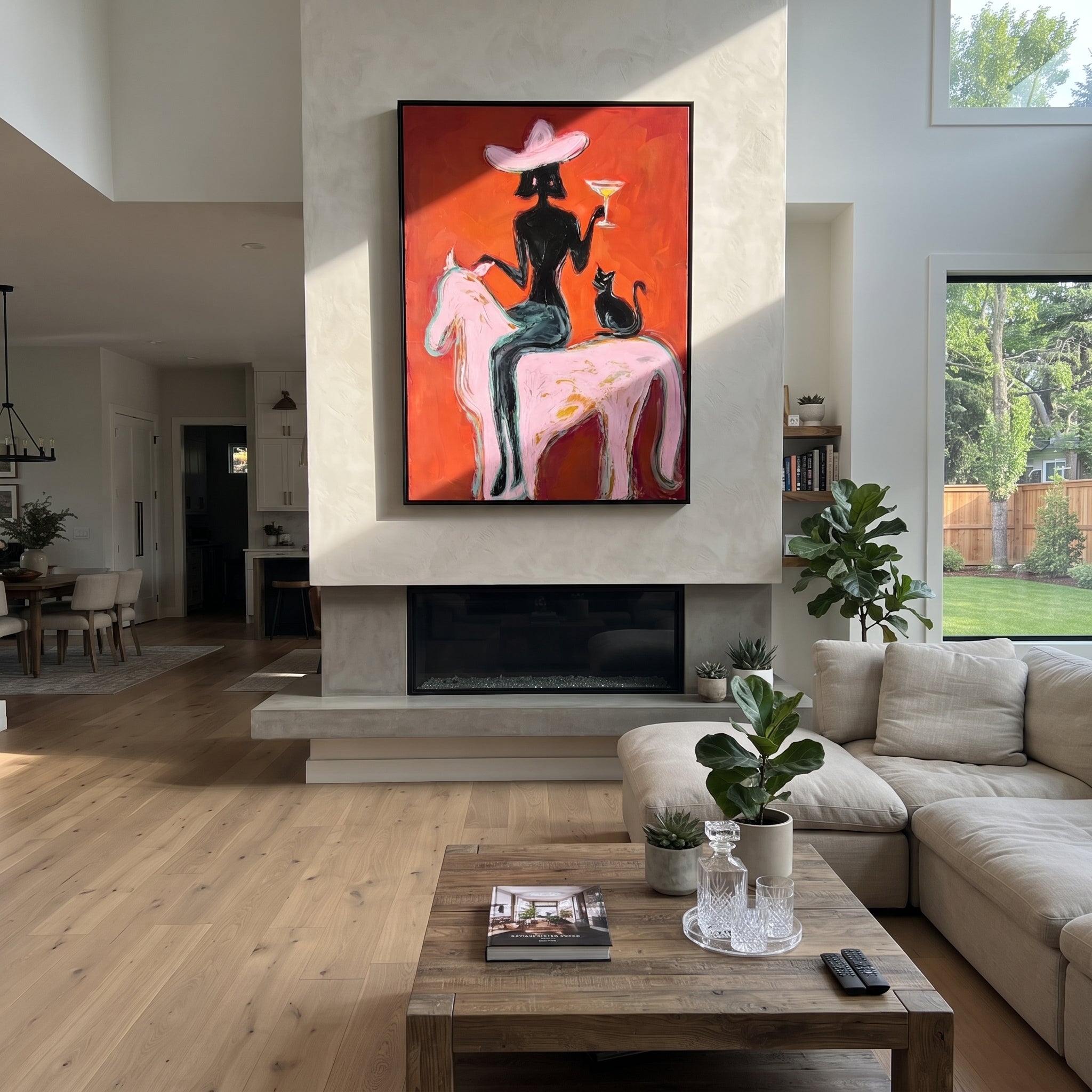 Black Cat Follows Pink presented as a colorful interior focal point