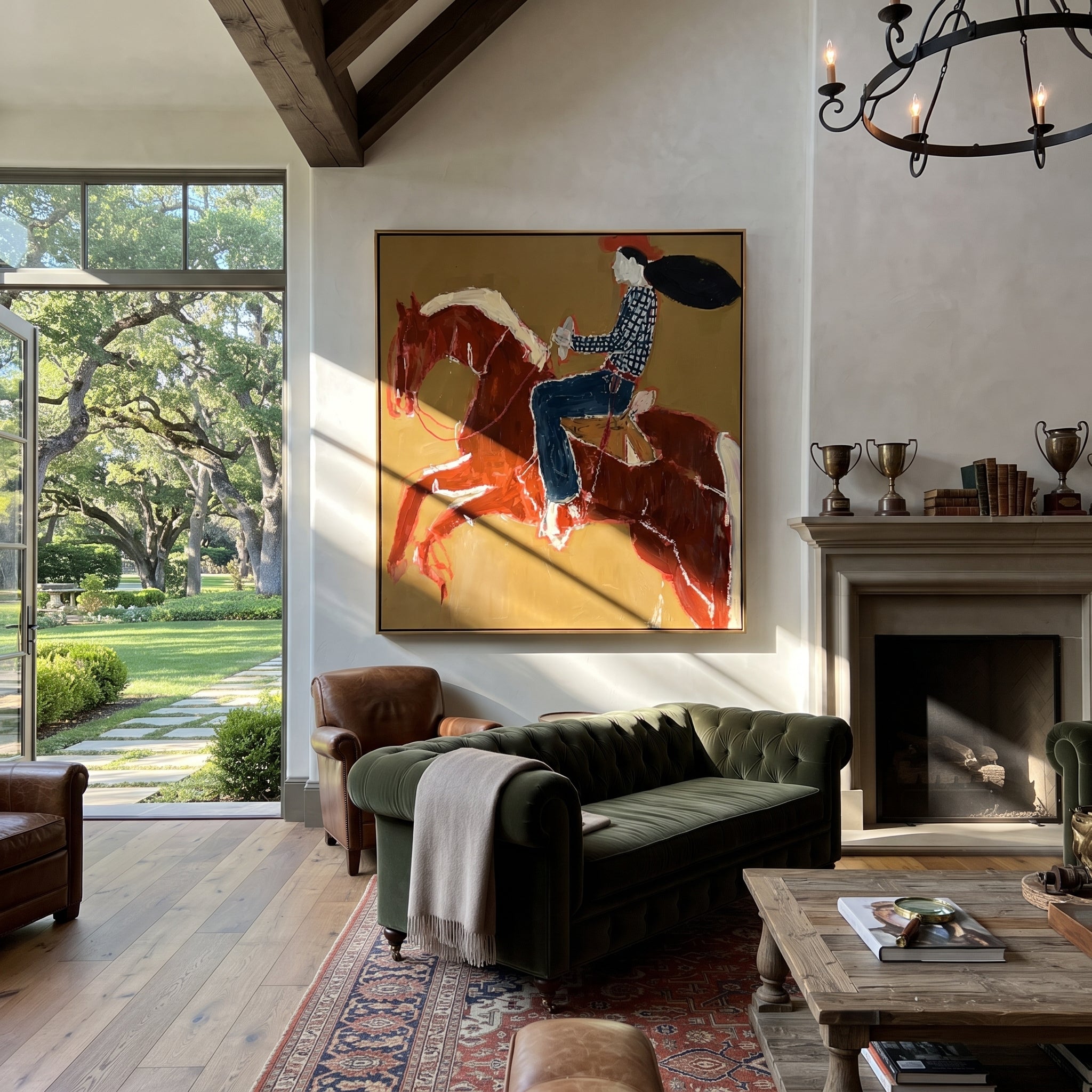 Twin Red Horses Leap displayed in a collected contemporary interior