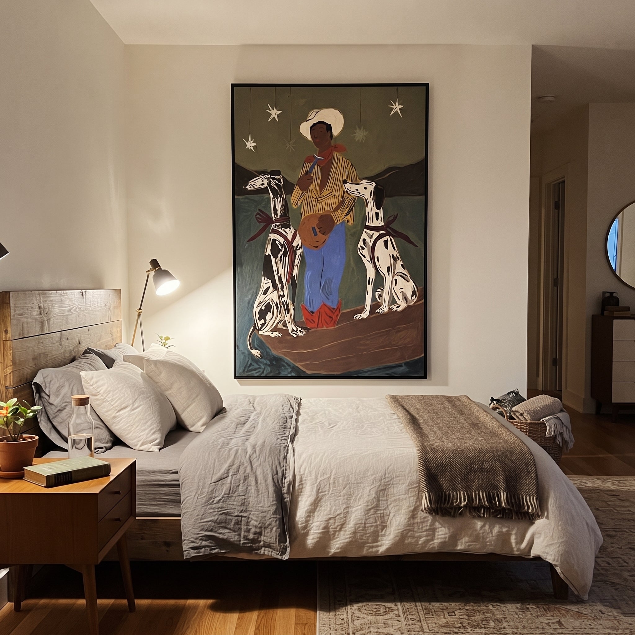 Two Hounds Guard Starlight displayed in a layered residential setting