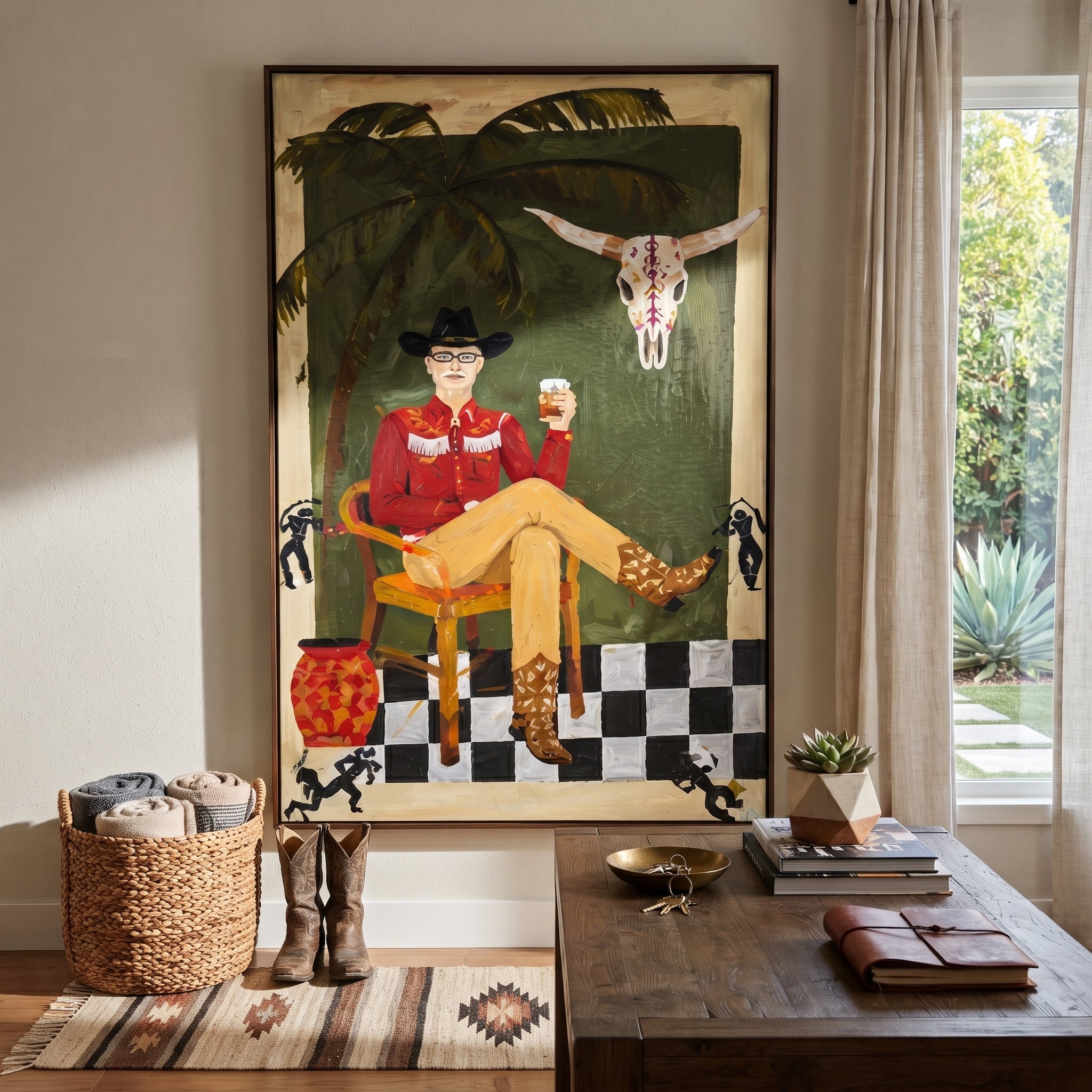Palm Shade Frames Music displayed in a layered residential setting
