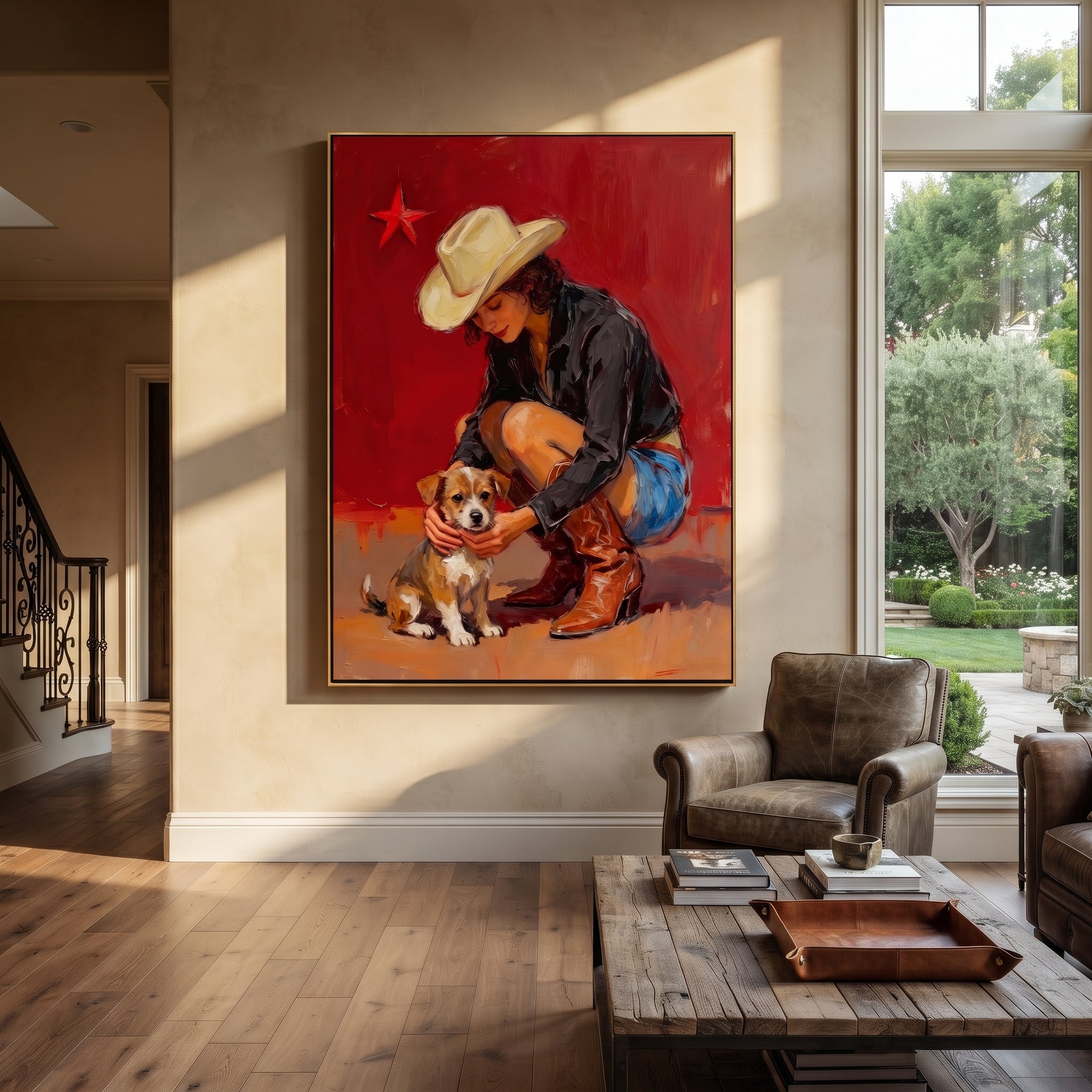 Small Dog Finds Shelter displayed in a collected contemporary interior