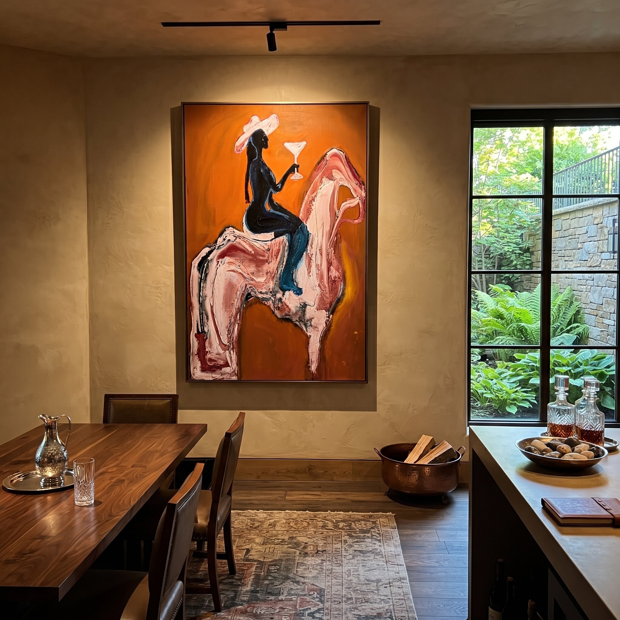 Pink Horse Carries Toast displayed in a layered residential setting