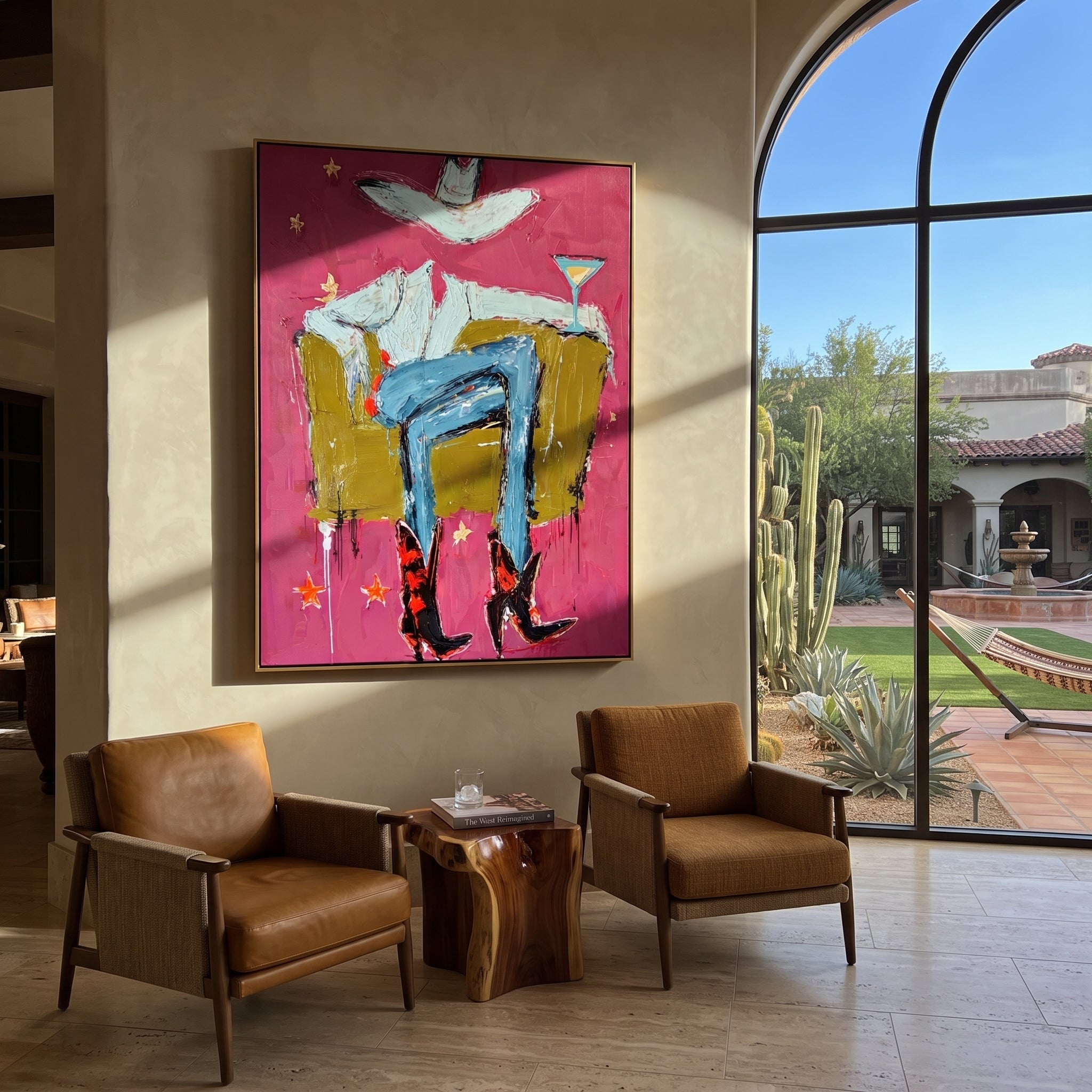 Red Boots Keep Watch displayed in a collected contemporary interior
