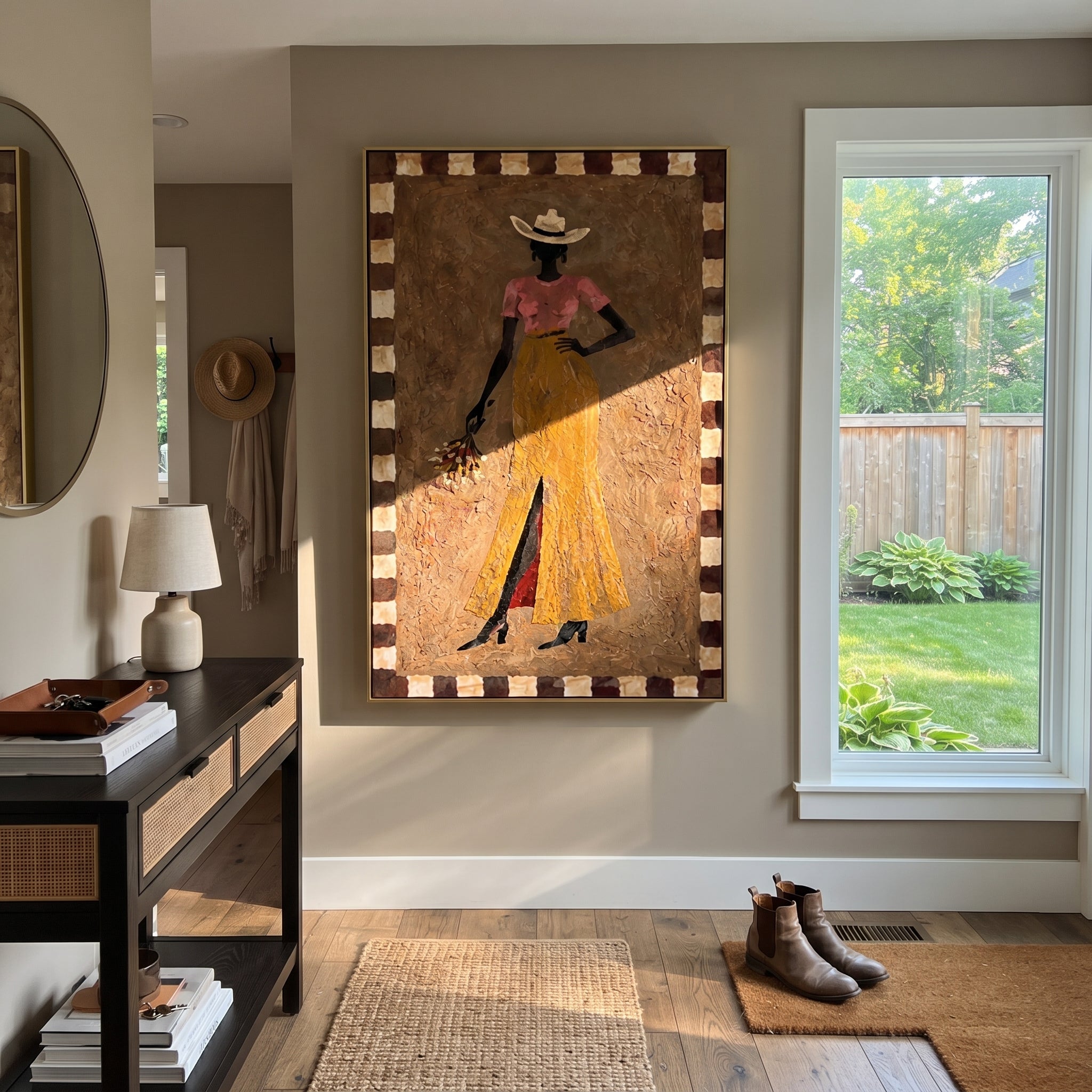 Golden Trousers Carry Flowers displayed in a collected contemporary interior
