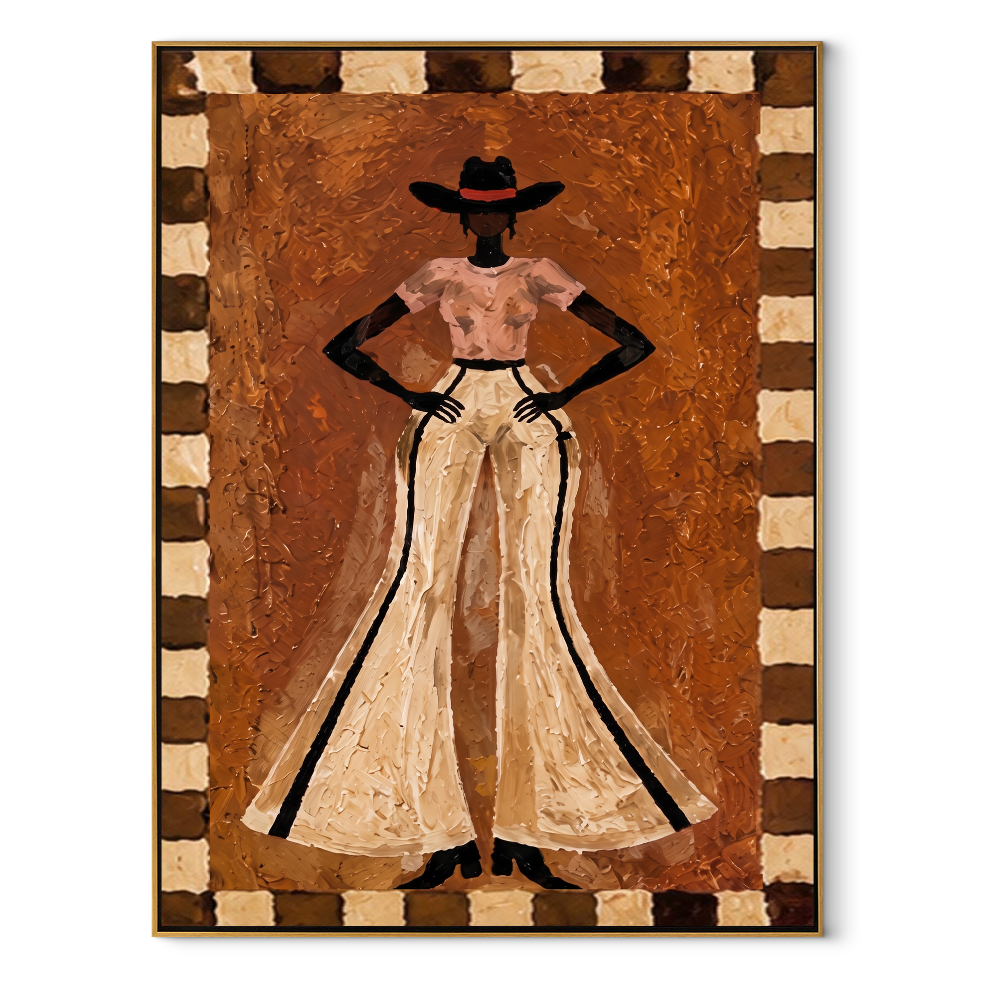 Ivory Trousers Command Stillness Western figurative painting, vertical canvas artwork