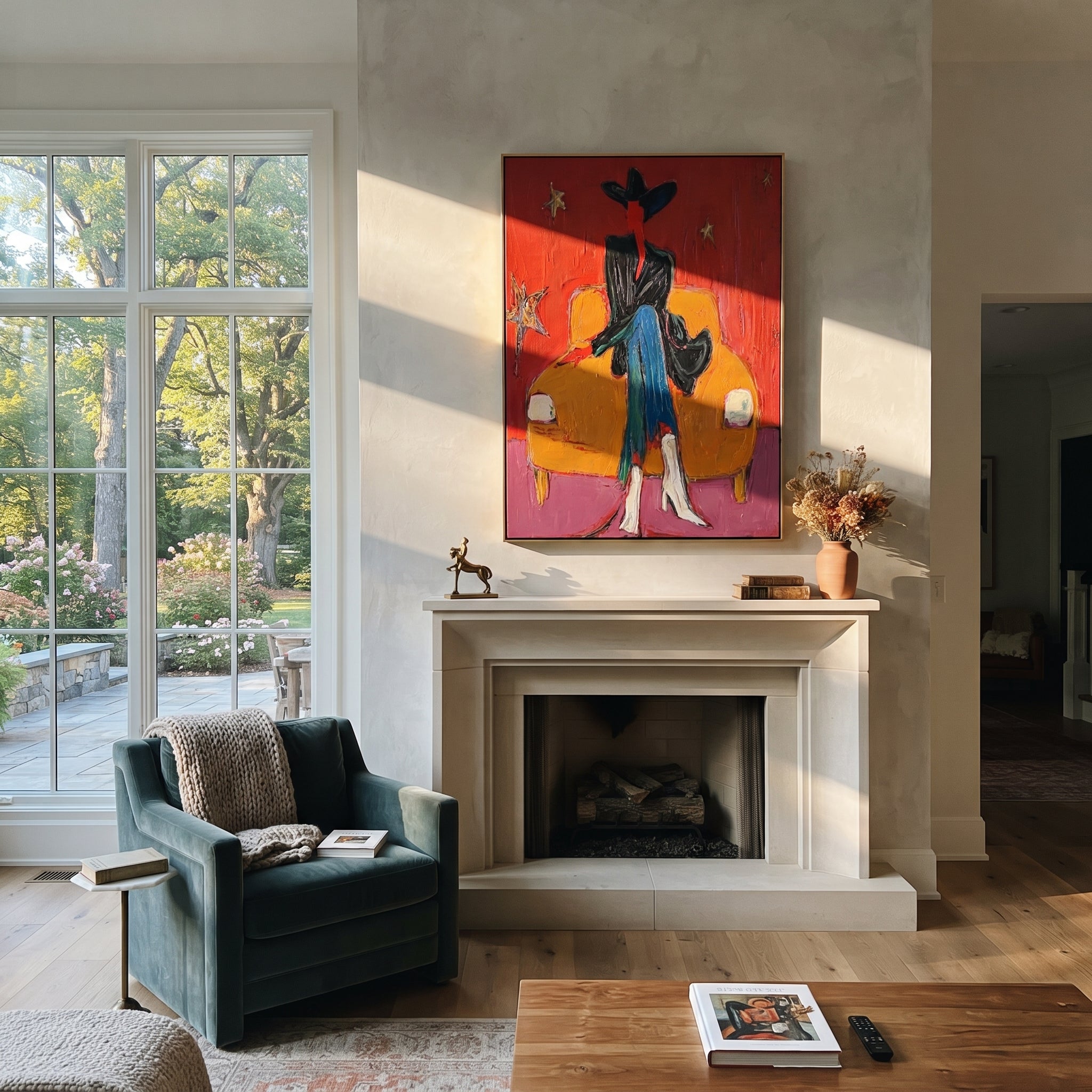 Orange Chair Keeps Night styled with warm modern furnishings