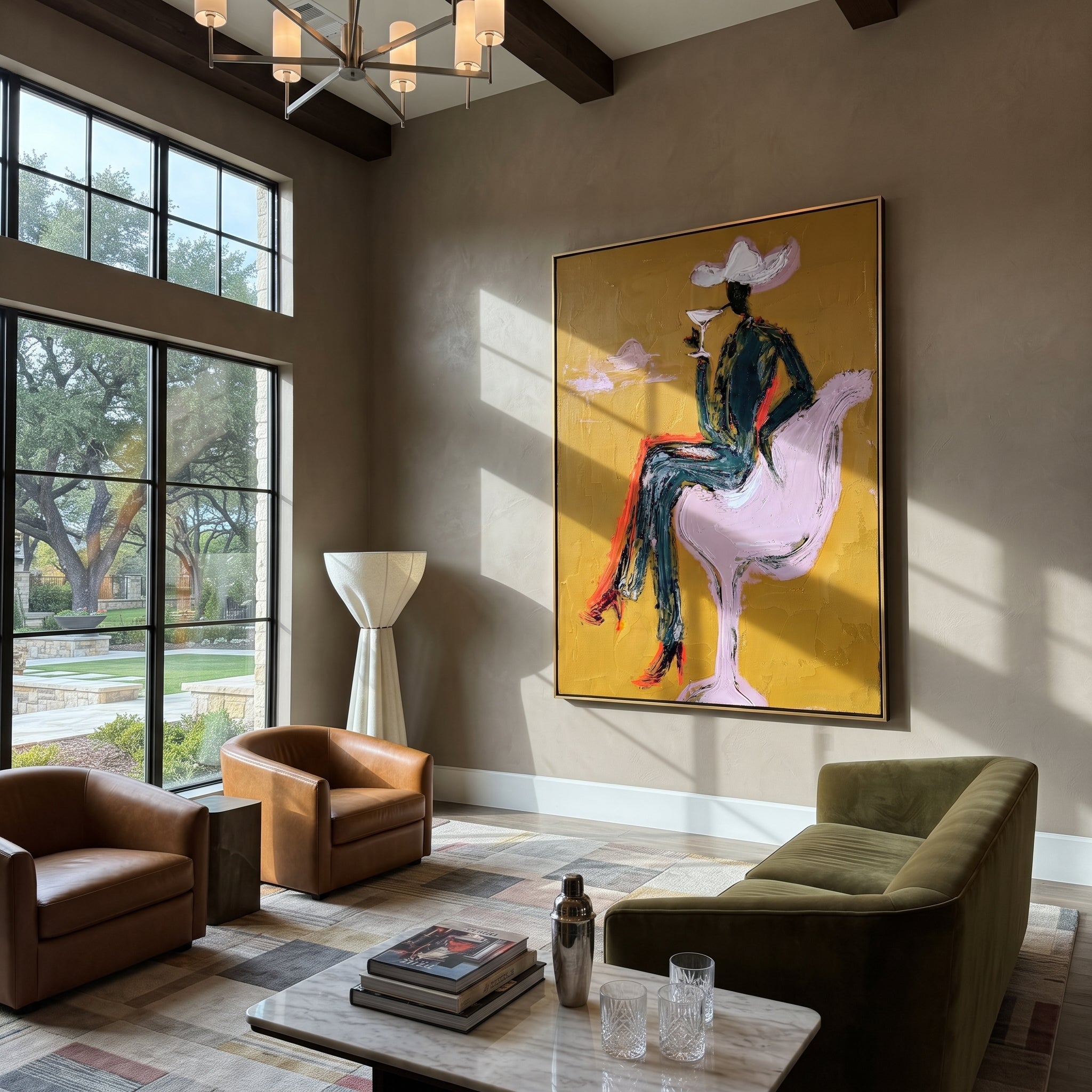 Lavender Horse Carries Evening displayed in a collected contemporary interior