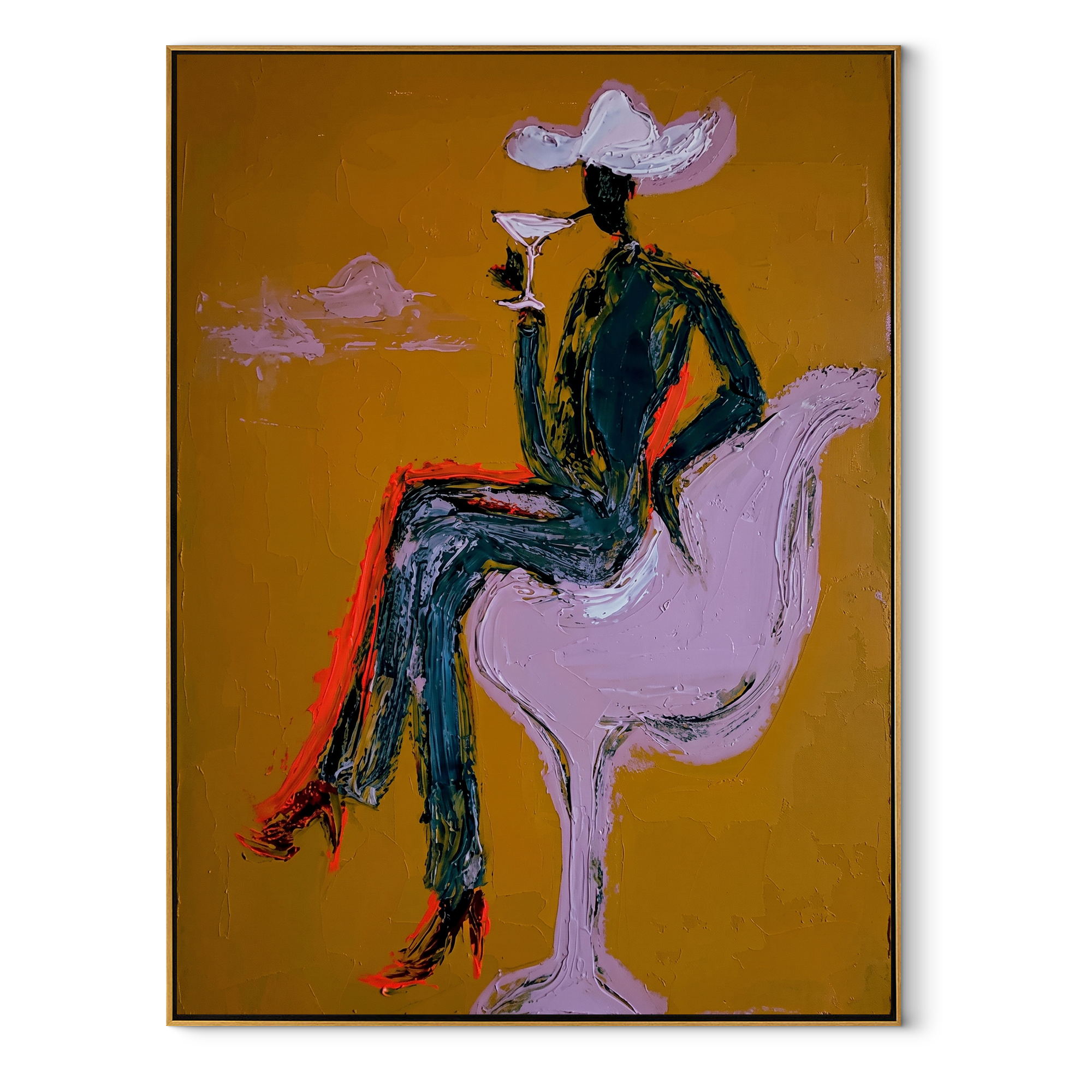 Lavender Horse Carries Evening Western figurative painting, vertical canvas artwork