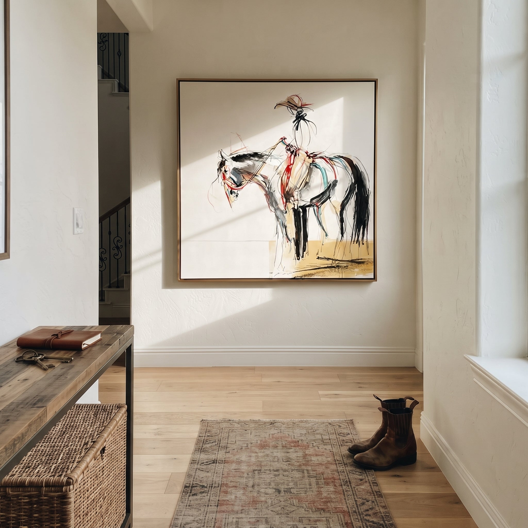 Fine Reins Draw Silence styled with wood, linen, and modern decor