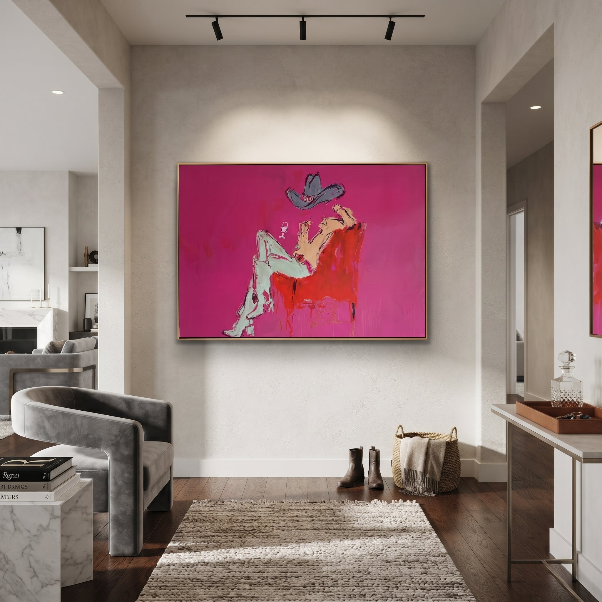 Pink Room Holds Repose styled with wood, linen, and modern decor