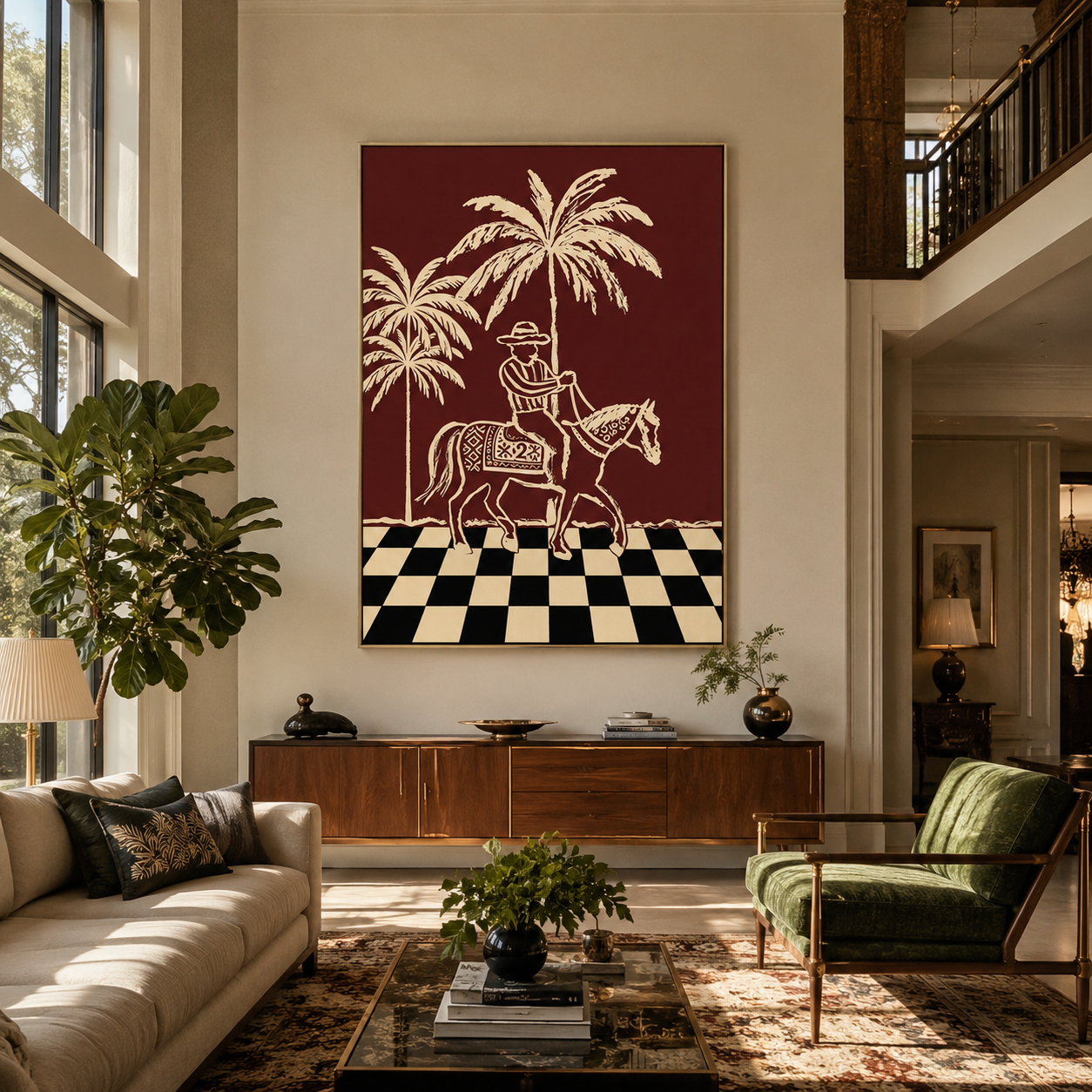 Checkerboard Guides Palm Rider styled with warm modern furnishings