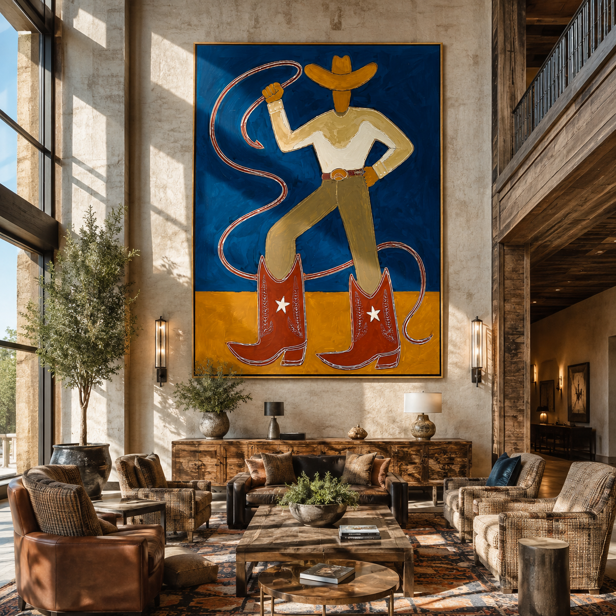 Golden Boots Command Blue presented as a colorful interior focal point
