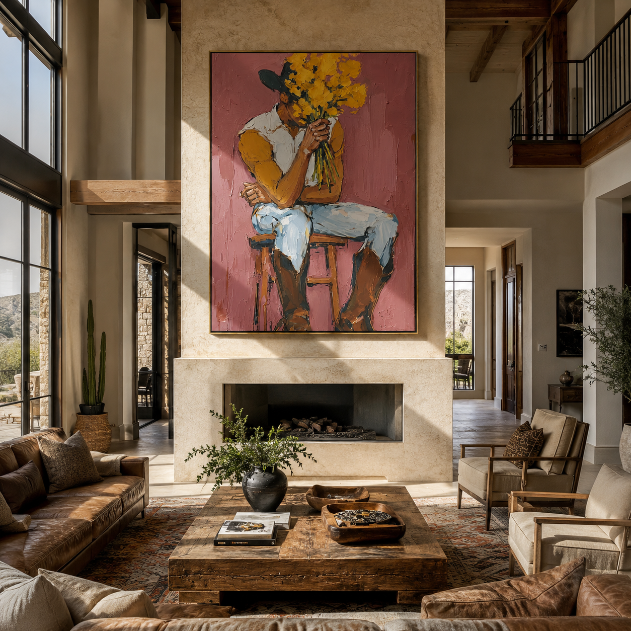 Ochre Flowers Hide Thought displayed in a collected contemporary interior