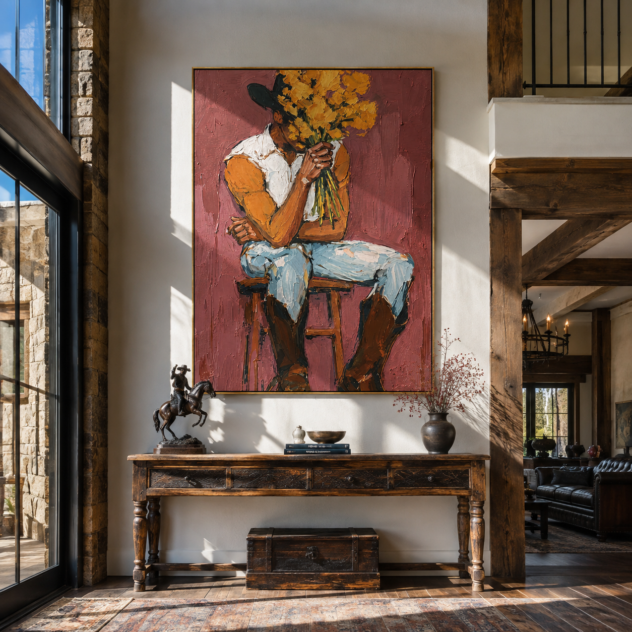 Ochre Flowers Hide Thought presented as a colorful interior focal point