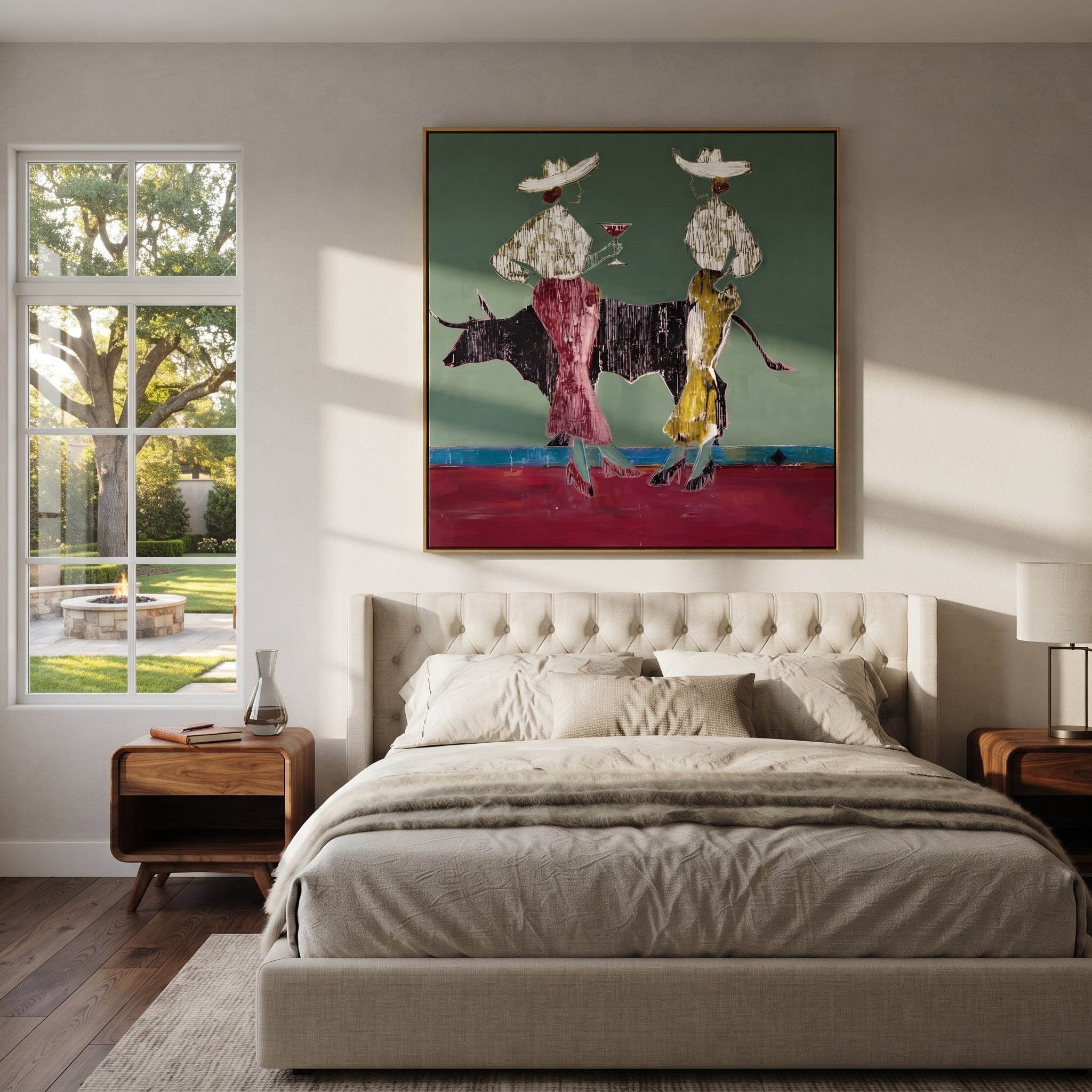 Bull Waits Between Toasts styled with warm modern furnishings