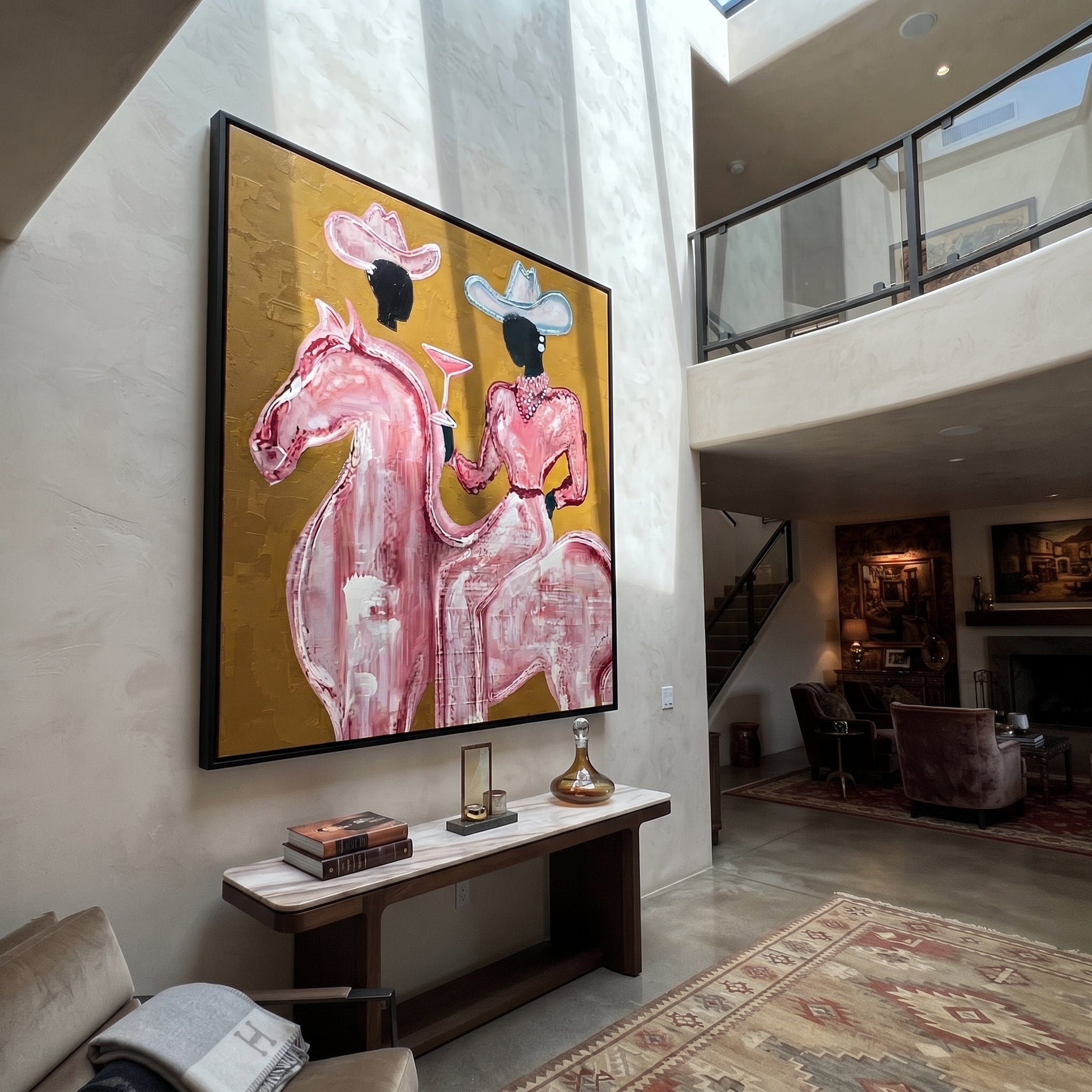 Pink Rider Raises Glass presented as a colorful interior focal point