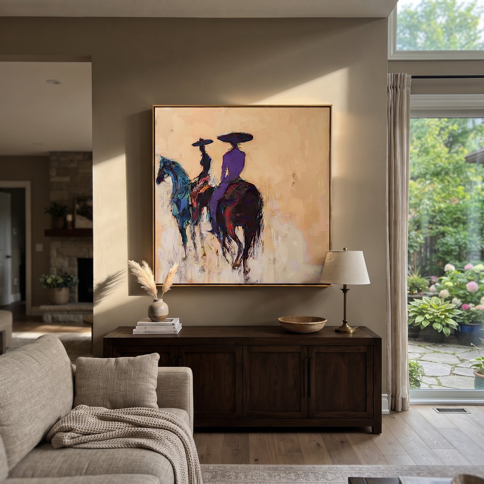 Blue Horses Leave Quietly presented as a colorful interior focal point