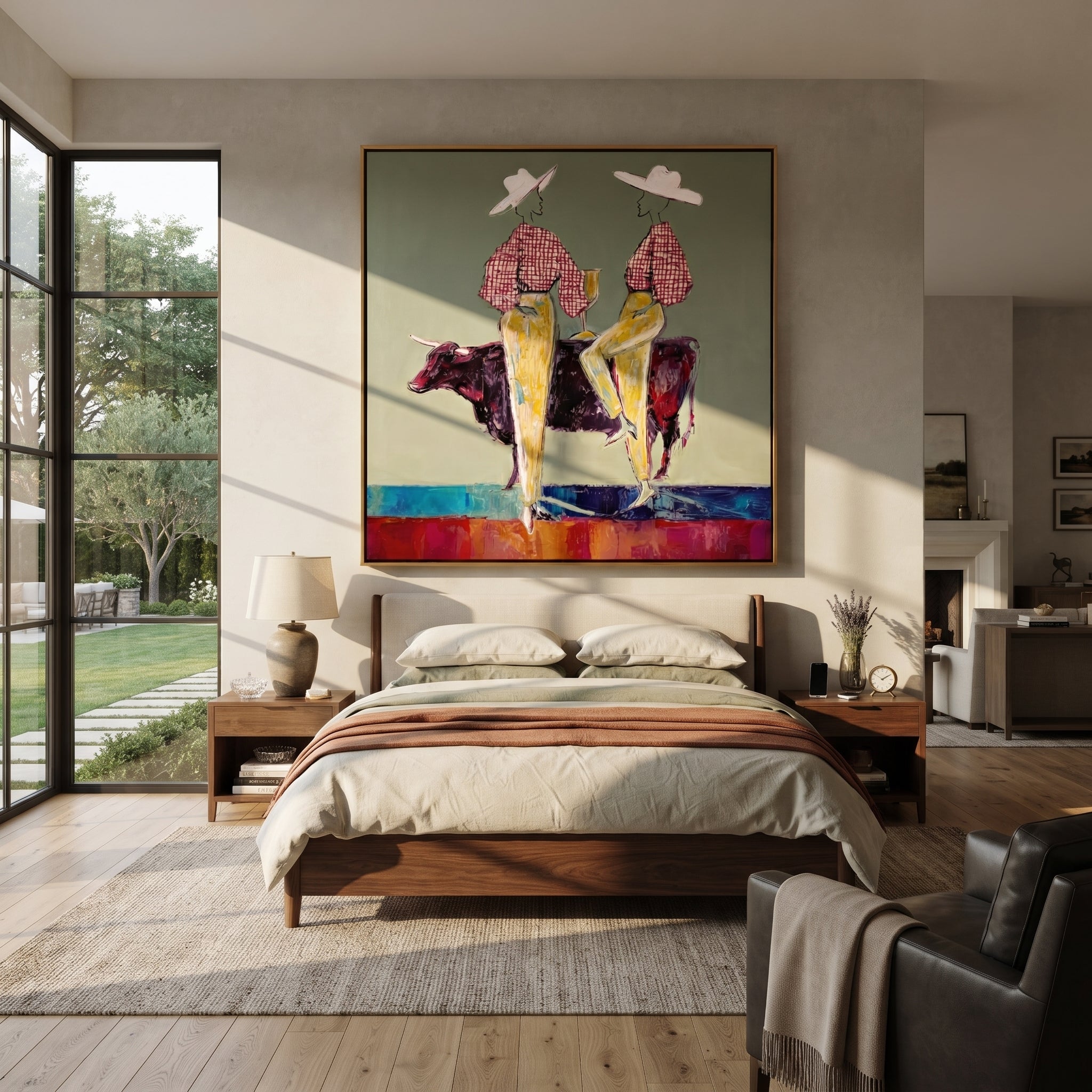 Gold Trousers Frame Bull styled with warm modern furnishings