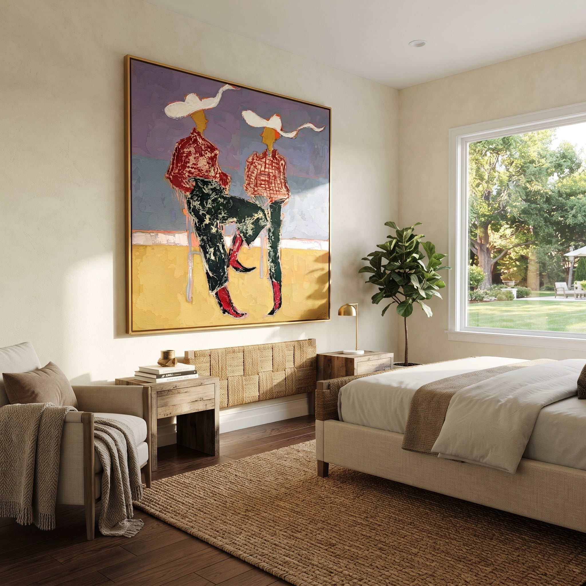 White Ribbons Cross Blue displayed in a collected contemporary interior