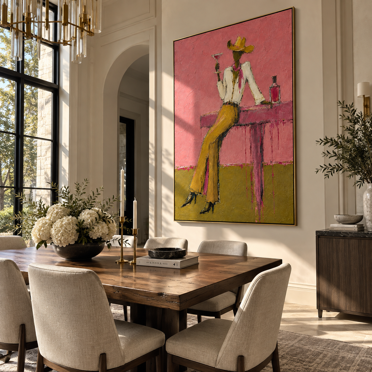 Golden Trousers Toast Pink styled in a quiet reading nook with neutral furnishings