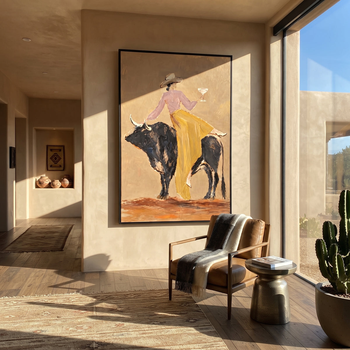 Coupe Raised Over Bull painting presented in an alternate room setting