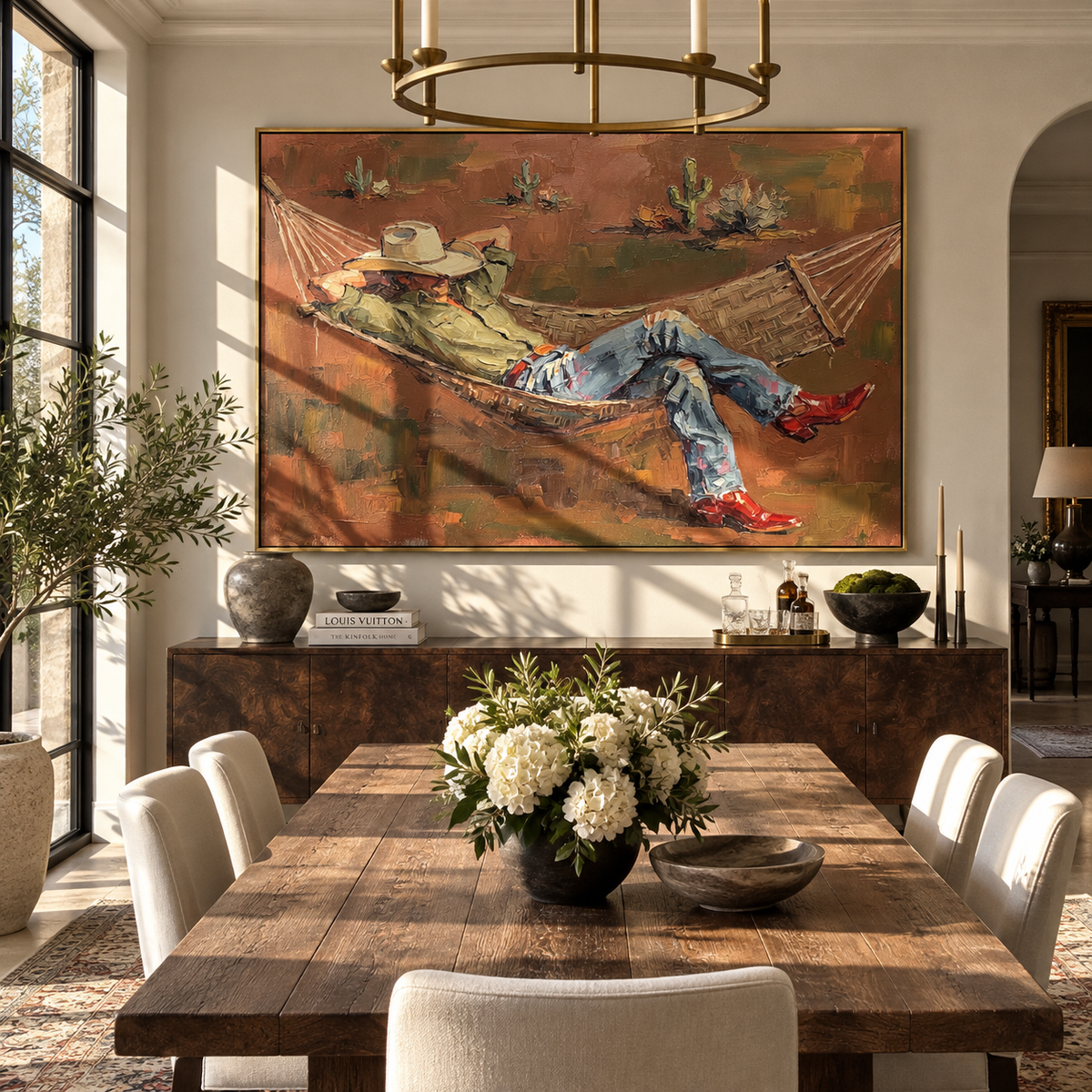 Hammock Under Desert Sky - cowboy hammock painting shown in modern room setting 3